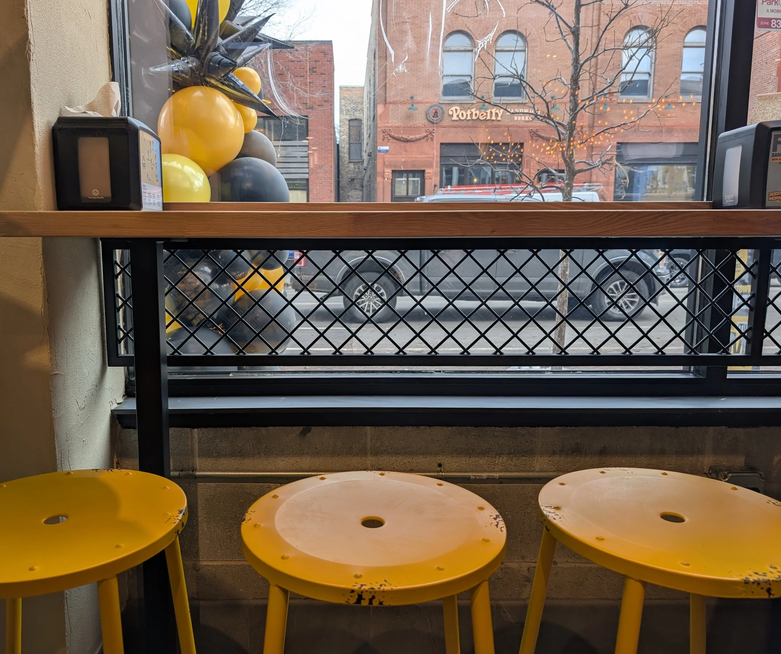 Steel mesh detail for counter seating, fabricated by Vero for GYG Bucktown