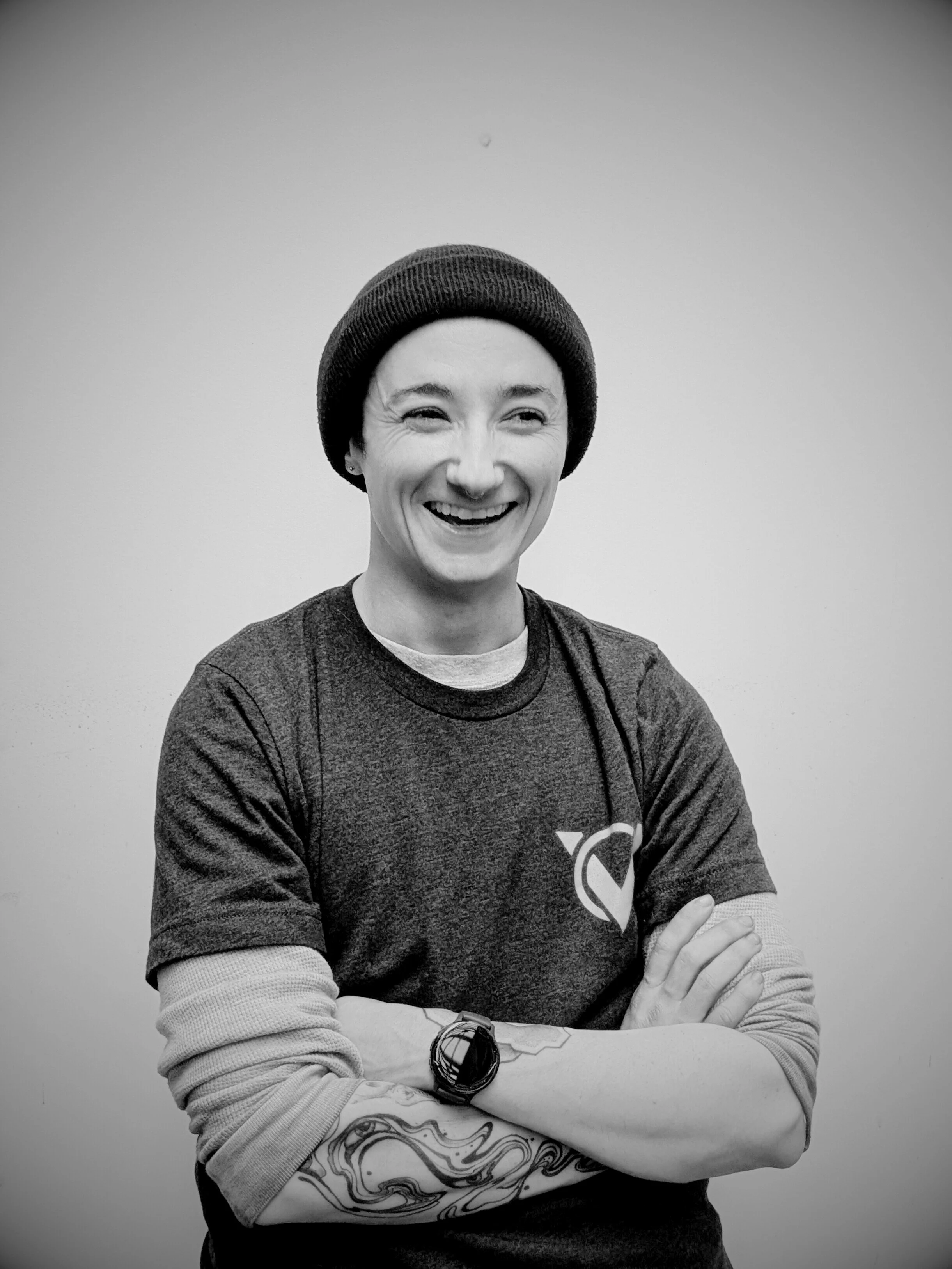 black and white photo of Moss, a metalworker with Vero Design + Build