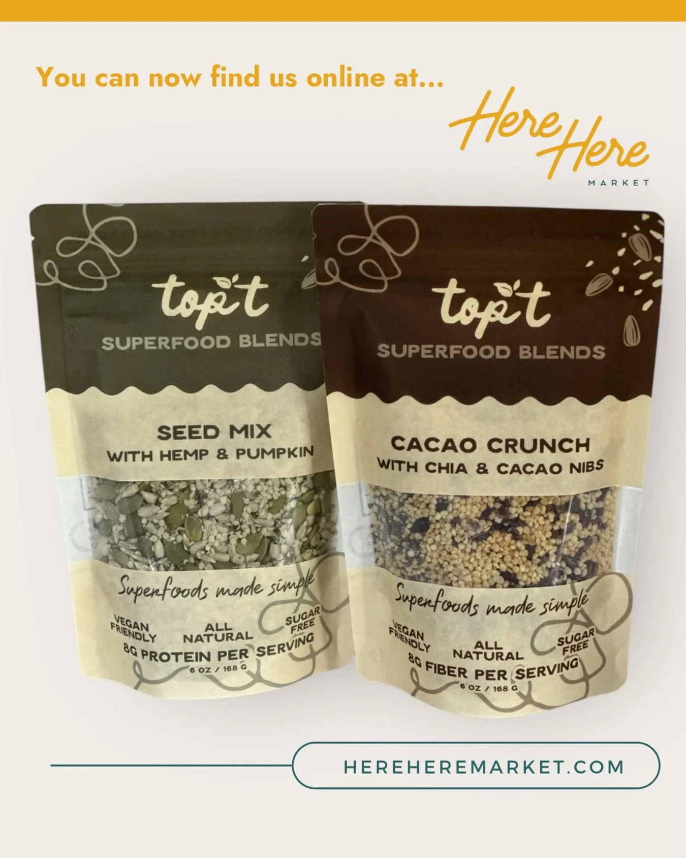 You can now find TOP&rsquo;T on Here Here Market! 

Instead of having to track down specialty foods from individual farmers&rsquo; markets, restaurant websites or local speciality shops, you can browse hundreds of unique products in one centralized o