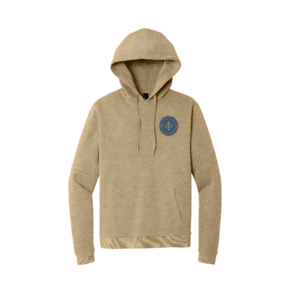 District Perfect Tri Fleece Pullover Hoodie (Desert Tan Heather, New Navy)