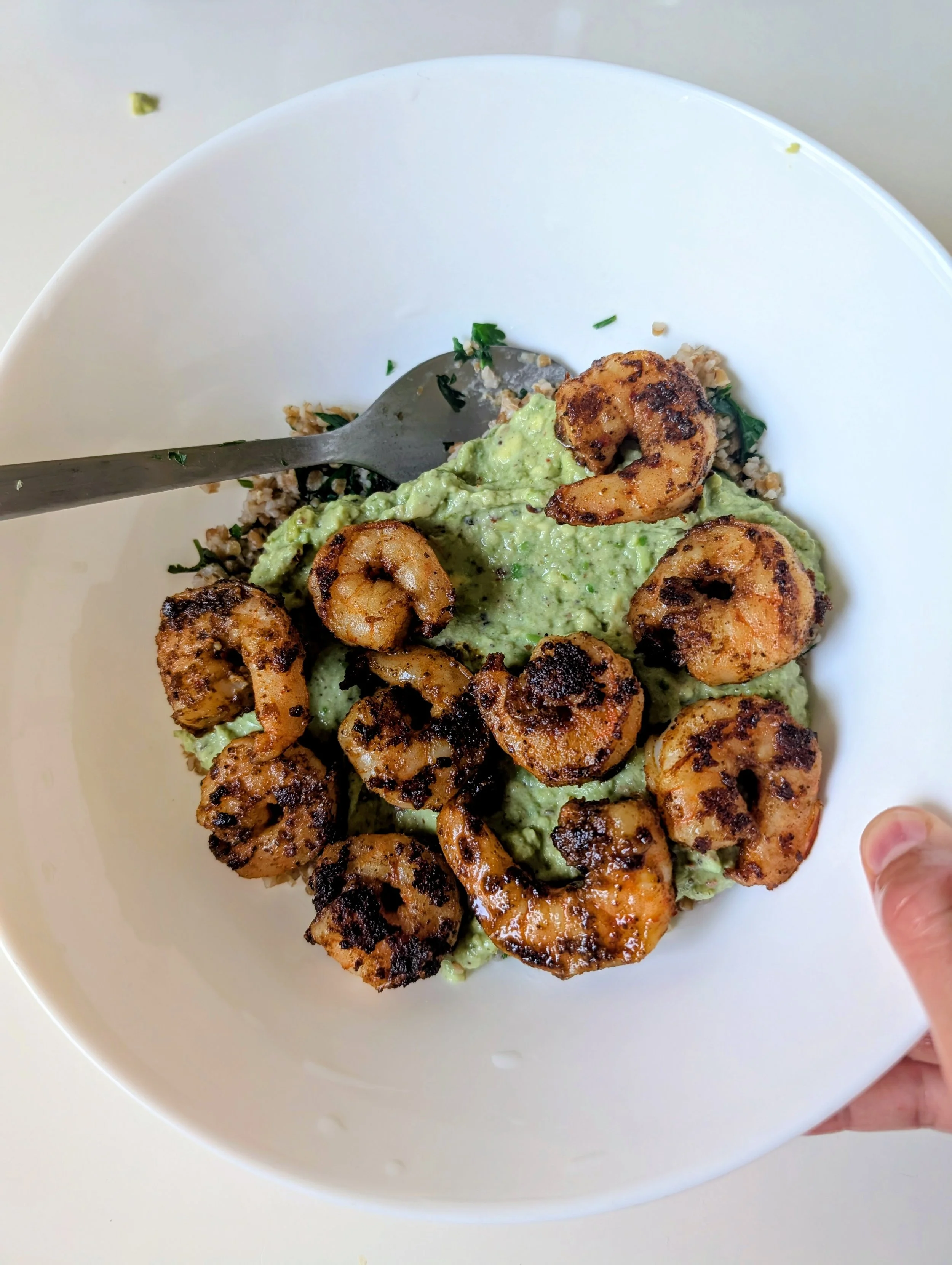Bulgur Salad with Shrimp, Avocado, and Labneh