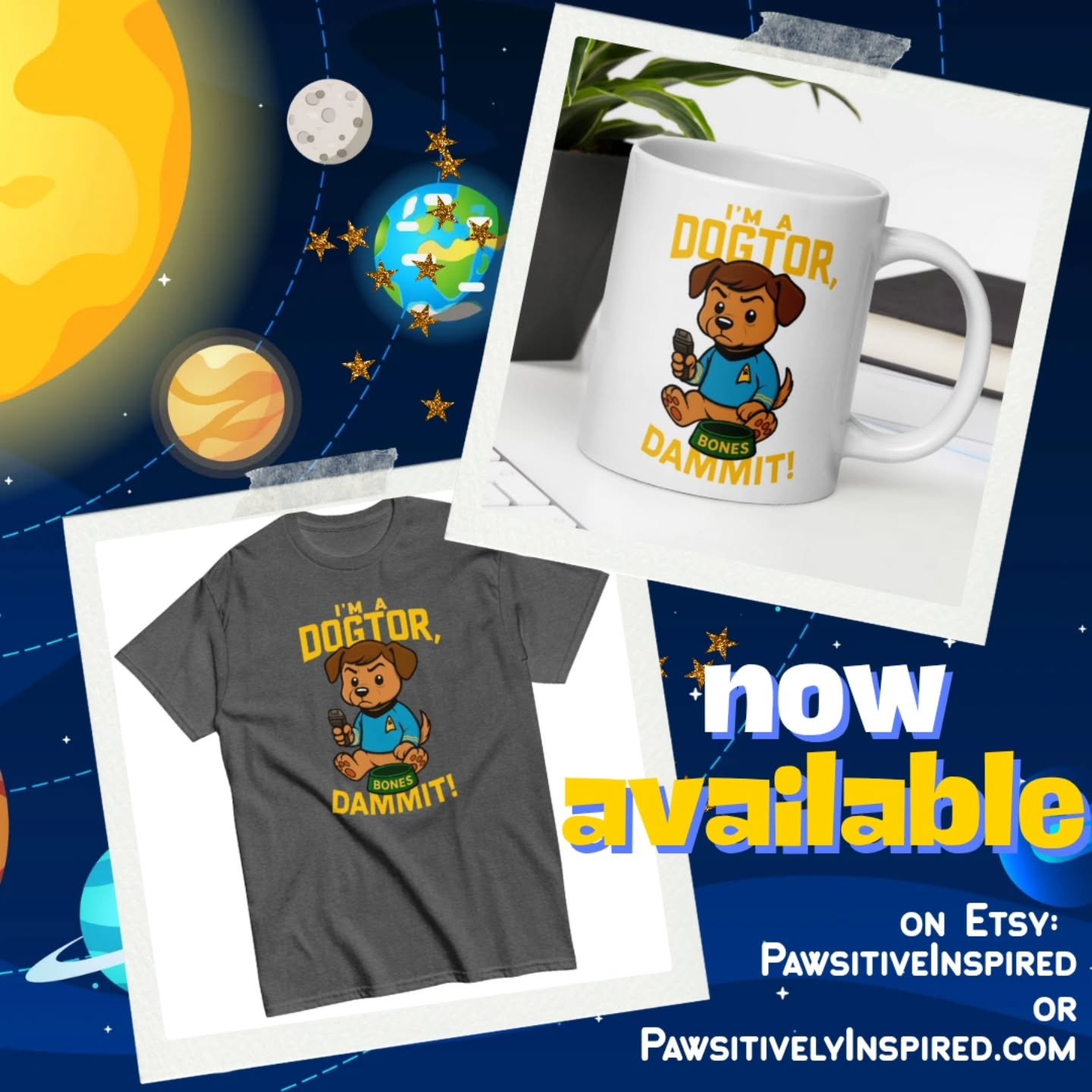 ππΎ “I’m a Dogtor, dammit!” πΎπ
Since my "Live Long and Pawspurr" design became such a fan favorite on Etsy, I had to follow it up with a tribute to Dr. McCoy. For all the Star Trek fans and dog lovers—this one&rs