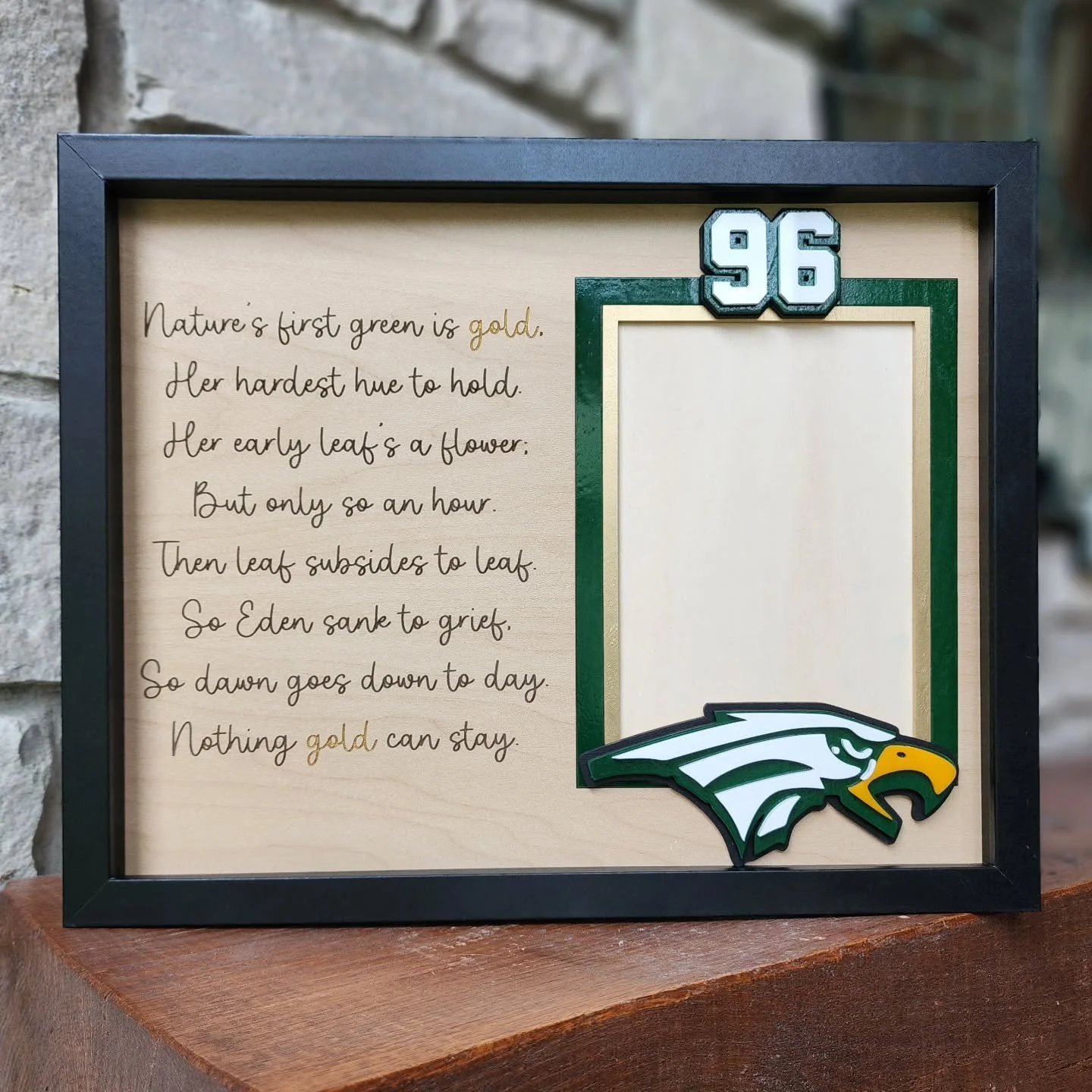 💛💚 Created with love to honor a life gone far too soon. This custom acrylic and engraved wood frame was commissioned as a gift for a family who lost their sweet boy to cancer — a lasting way to keep his memory shining bright. 💫
