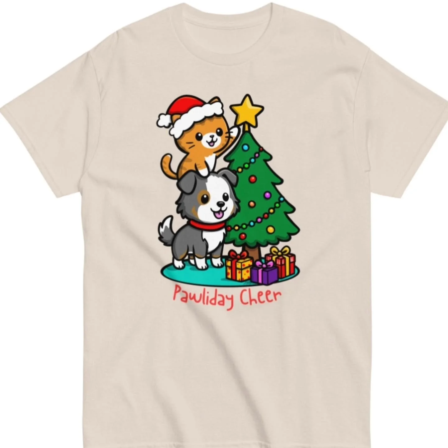 ✨ Pawliday Cheer is HERE! ✨
Because holiday spirit hits different when you celebrate with paws, whiskers, and a little mischief. 🎄🐾

This brand-new design features a kitten climbing a puppy to be the star on top of the tree&mdash;perfect for pet lo