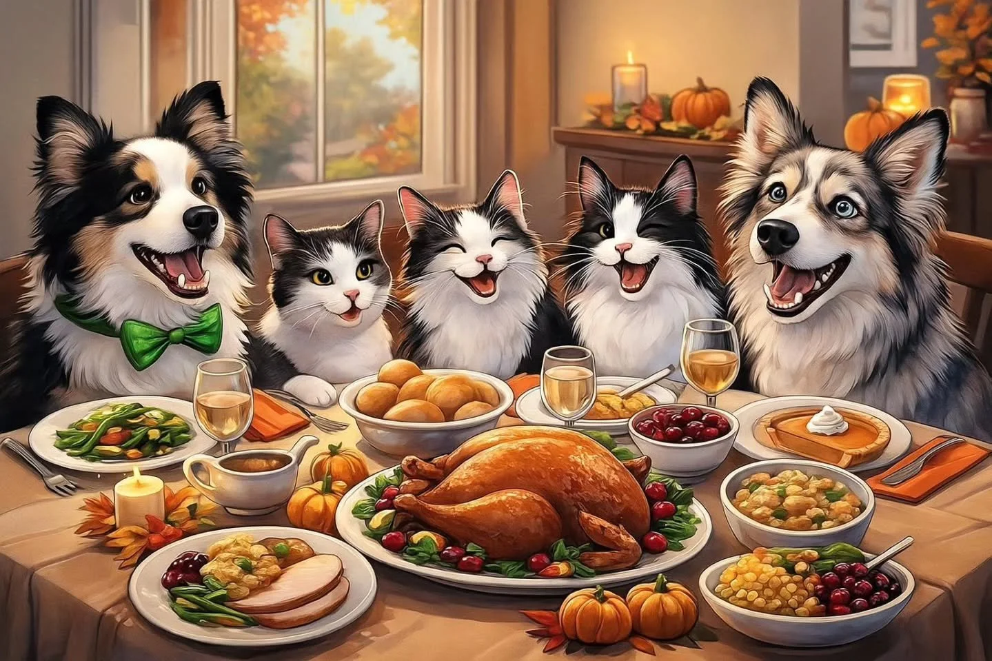 🍁🐾 Happy Thanksgiving from Pawsitively Inspired! 🐾🍁

Today, my furry family and I are gathering around the table to celebrate all the little joys that fill our lives&mdash;good food, cozy moments, and the unconditional love of the pets who make e