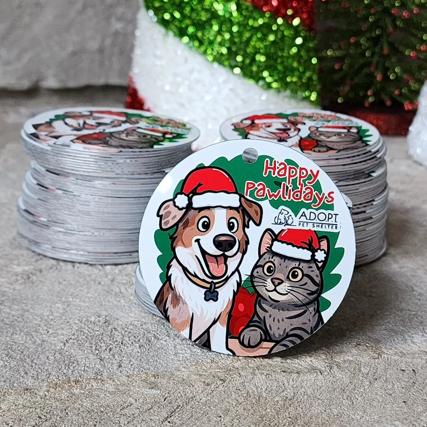 Design and sublimate 125 metal ornaments for ADOPT Pet Shelter before Christmas?  With a little holiday magic, I got them done just in time for all the good boys and girls who work and volunteer at the shelter 🎄🎁🎅🐾

#Sublimation #MetalOrnaments #