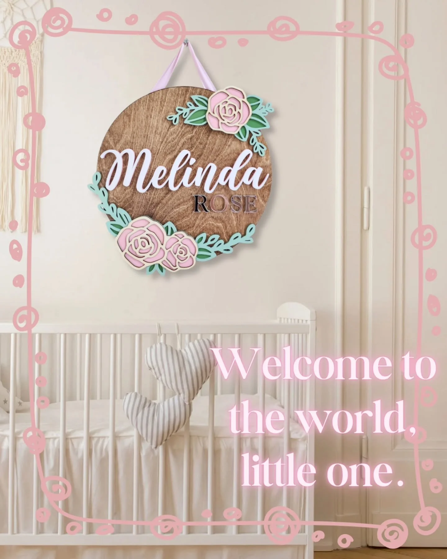 I had the honor of creating this custom name sign to celebrate a very special little girl&rsquo;s Christening. Pieces like this are some of my favorite things to make&mdash;something personal that can hang in a nursery and grow with a child as beauti