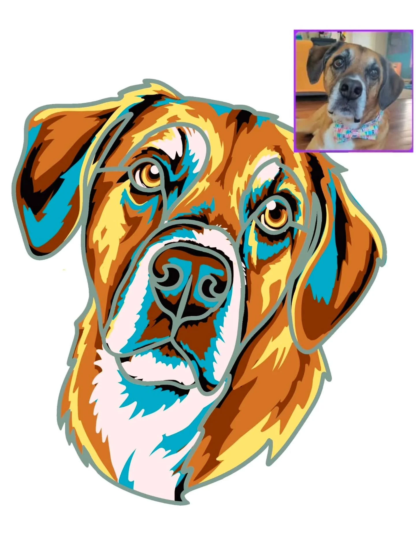 From a hand-drawn digital layered portrait ➡️ seven layers of laser-cut wood, carefully painted, assembled, and framed. 🐾

I loved that I was asked to use color to really bring life into this piece and celebrate the personality of a very special dog