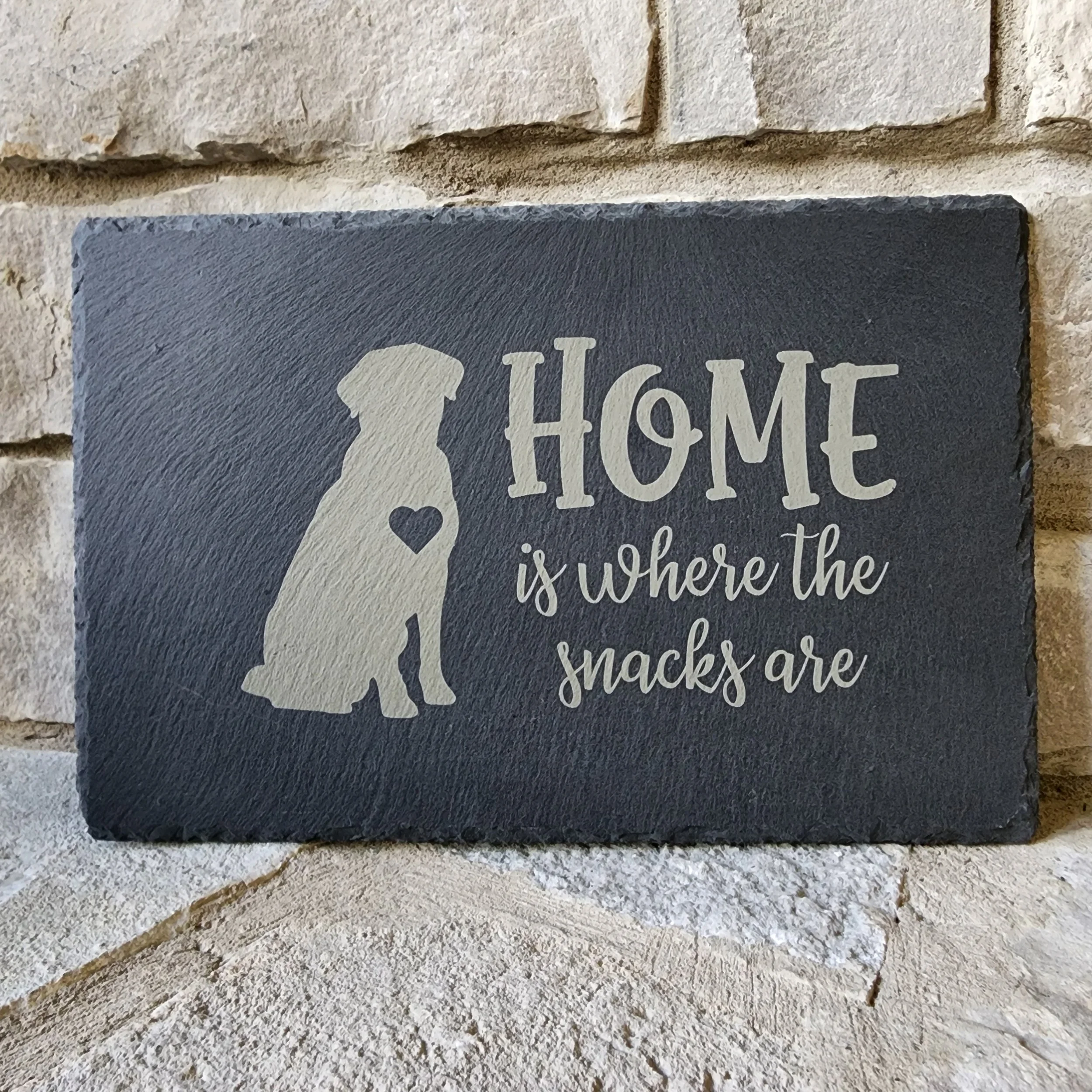 Home is Where the Snacks Are- Dog With Heart Slate Charcuterie Board