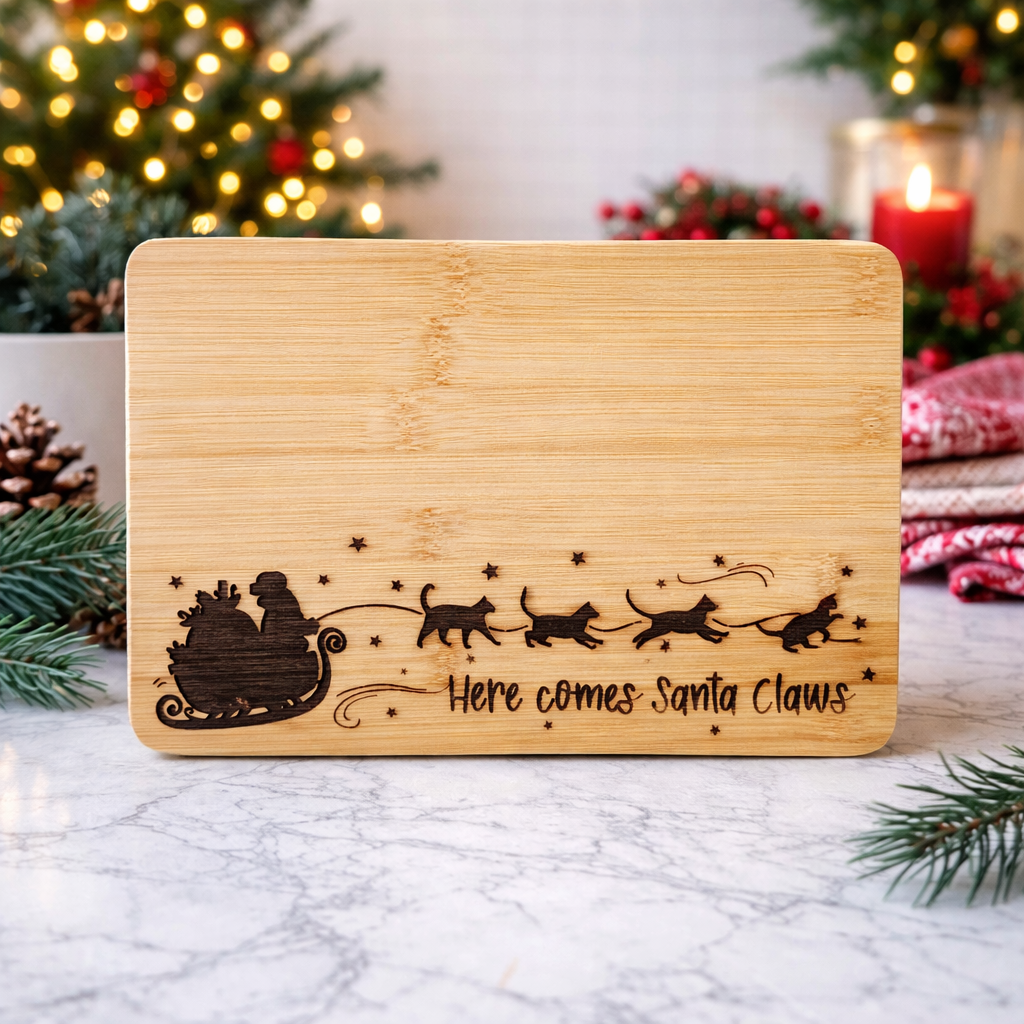 Here Comes Santa Claws Bamboo Cutting Board