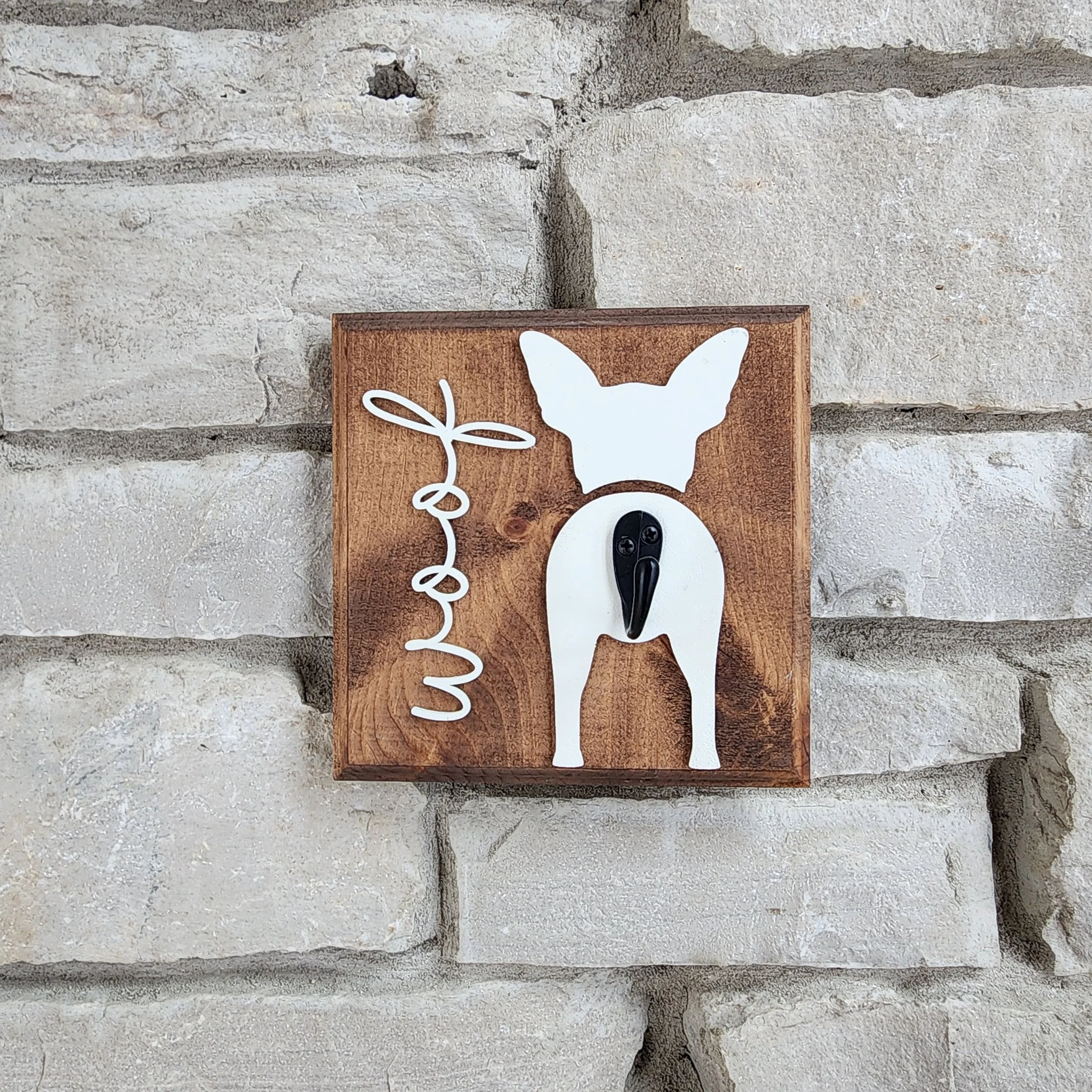 Woof Leash Hook Plaque- Chihuahua/Terrier Silhouette
