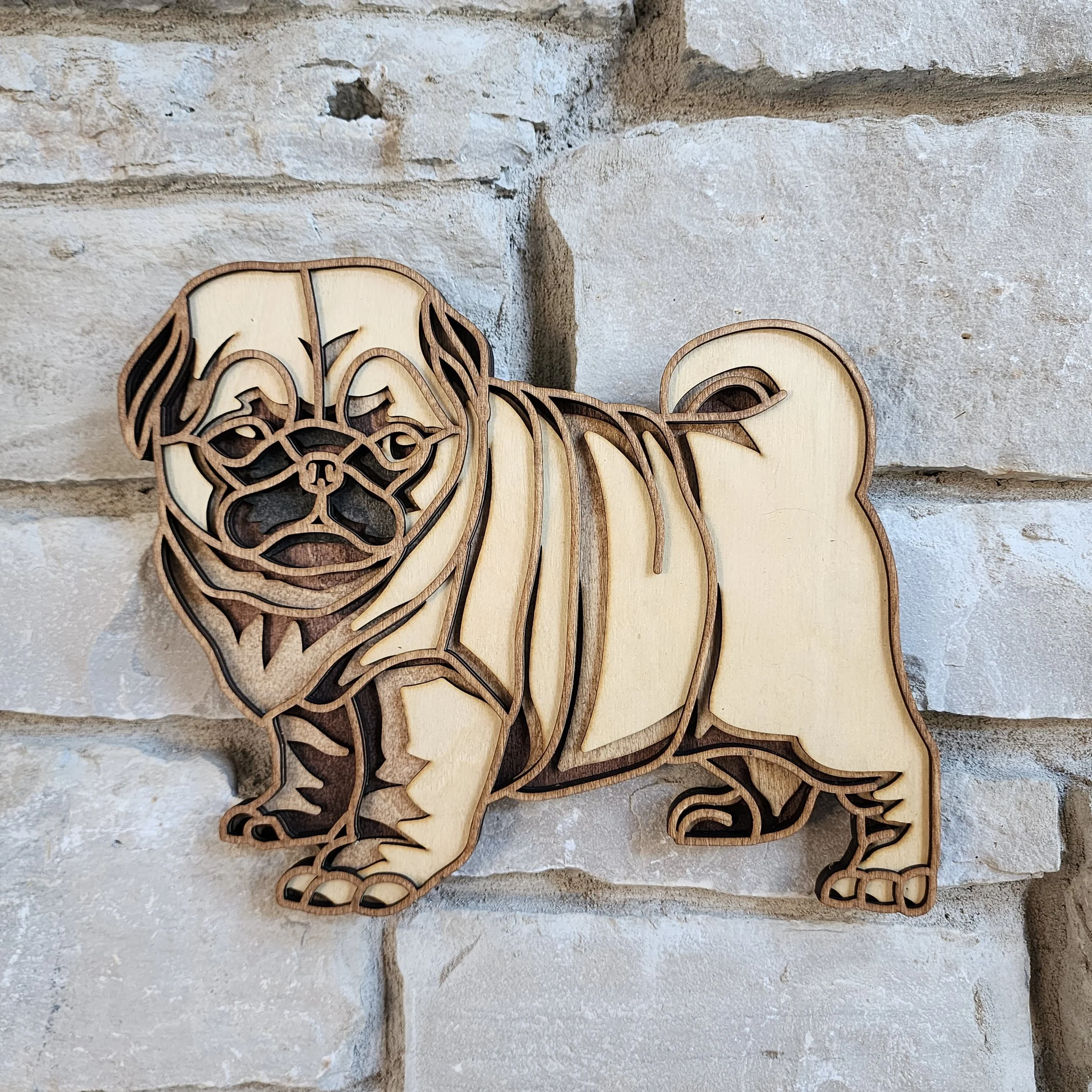 Pug Puppy Layered Wood Wall Art
