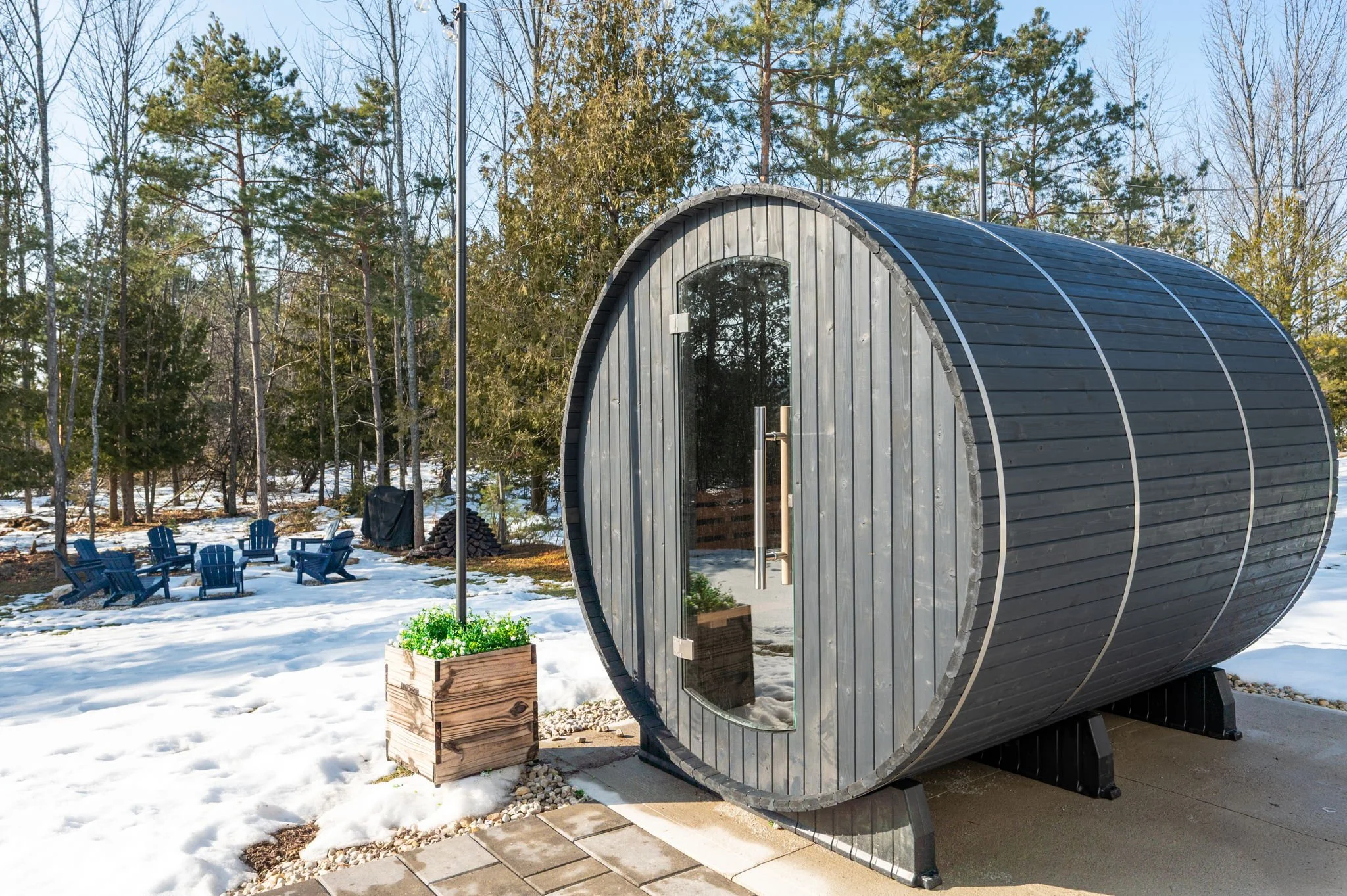 Private barrel sauna available year-round — the perfect way to recharge after a day exploring Door County.