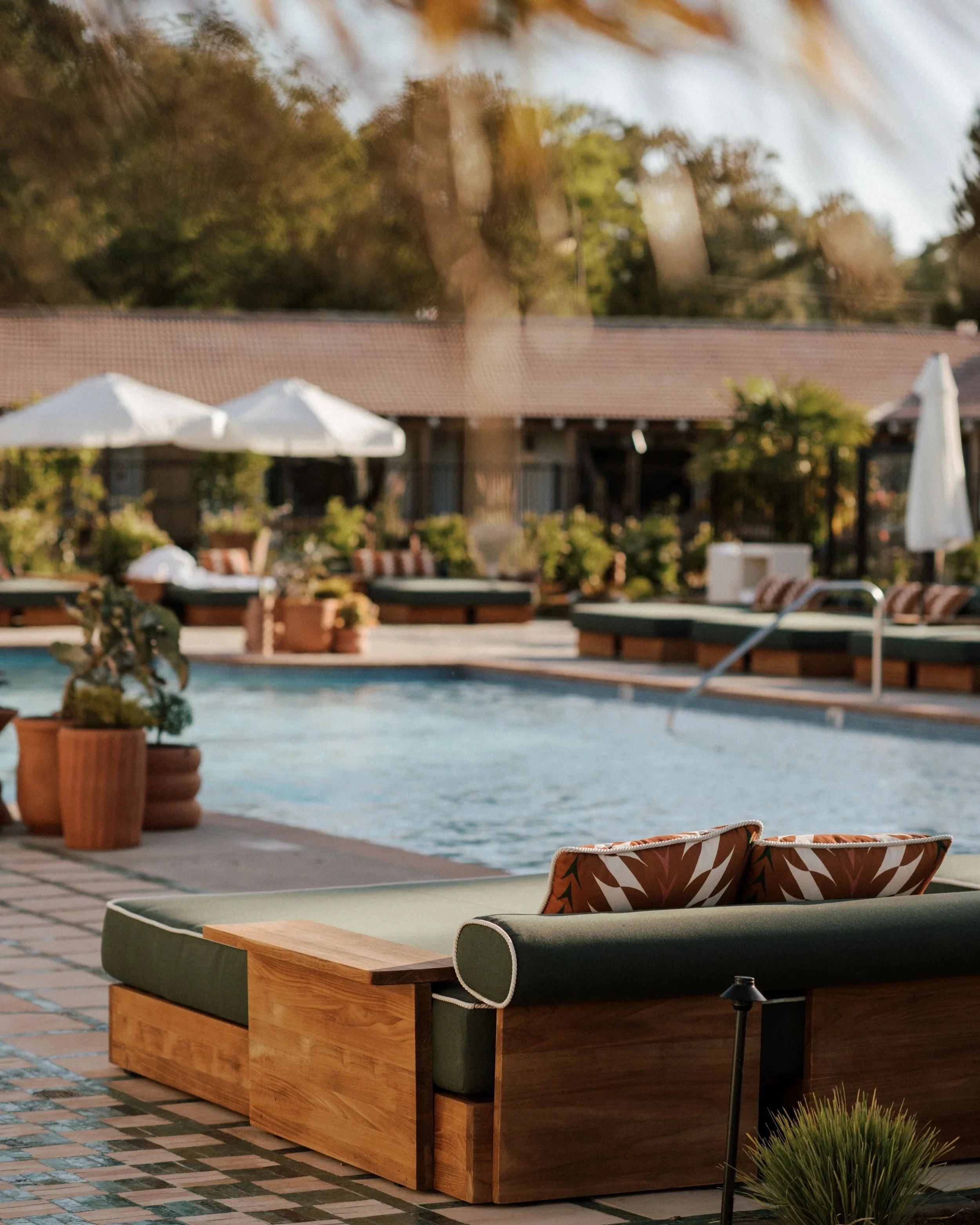 Poolside lounge seating at River Lodge Paso Robles wine country hotel