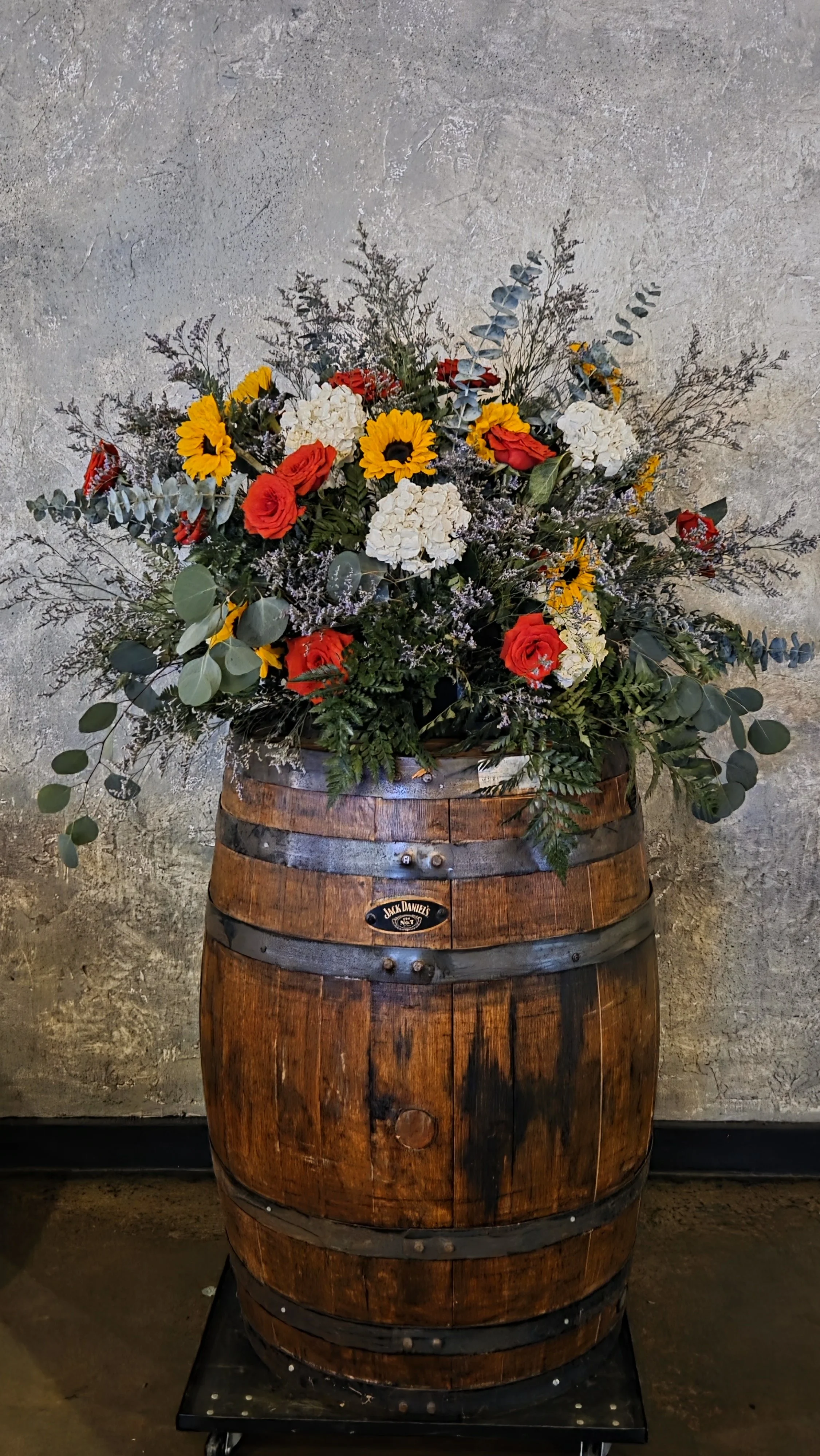 Whiskey Barrel arrangement Be Mine 29 Gala