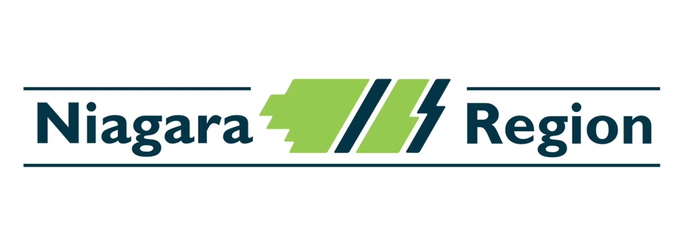 Logo of Niagara Region featuring a stylized green icon between the words 'Niagara' and 'Region' in blue text, with horizontal lines above and below.