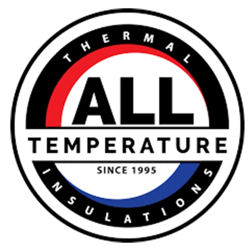 A circular logo with the text 'All ThermoThermal Insulations Since 1995', featuring red, black, blue, and white colors, emphasizing temperature control.