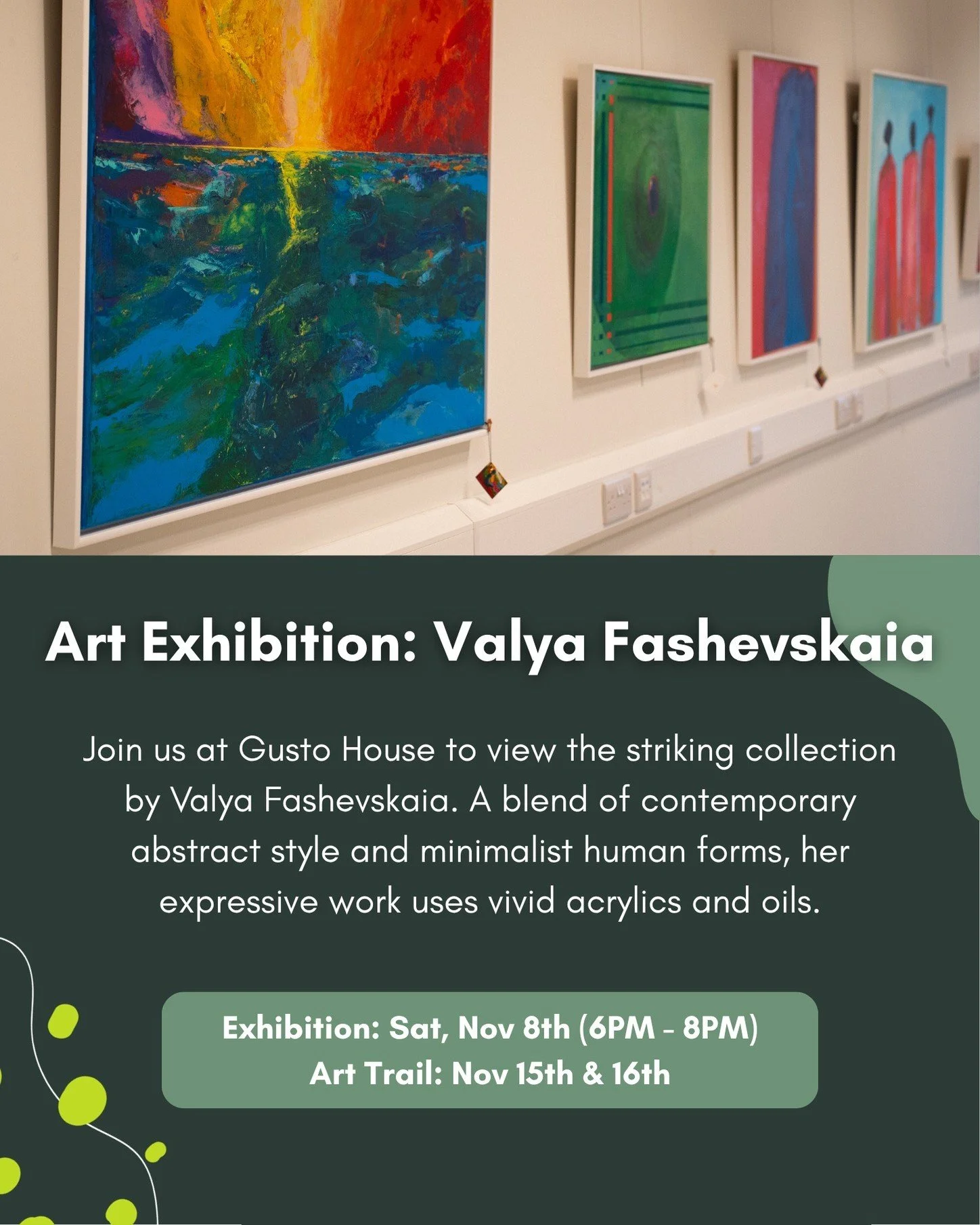 An important update: The main viewing of the Valya Fashevskaia Exhibition has a new time. You can now view her beautiful art on Saturday 8th November for 6PM until 8PM. 🖼

Why not enjoy a wine or a cocktail at @theallotmentcollingham after the exhib