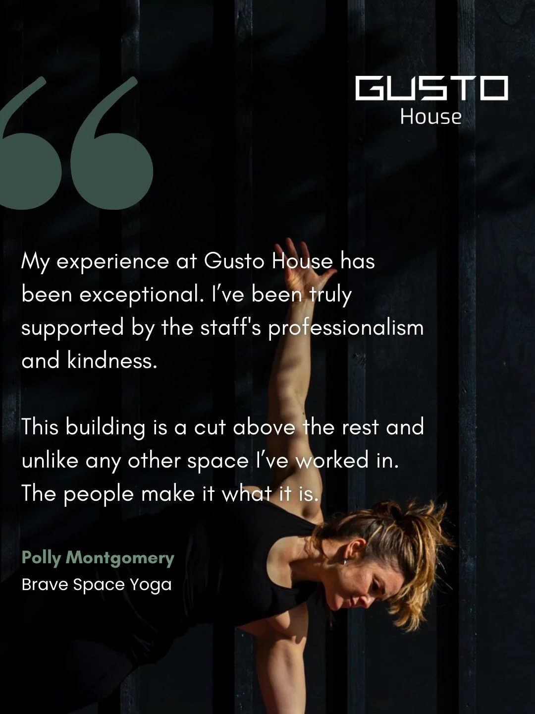 At Gusto House, we believe the people make the space. 

Whether you're attending or delivering a class, coworking and networking, or taking part in a training day, we aim to create an environment where professionalism meets kindness.

Big thanks to P
