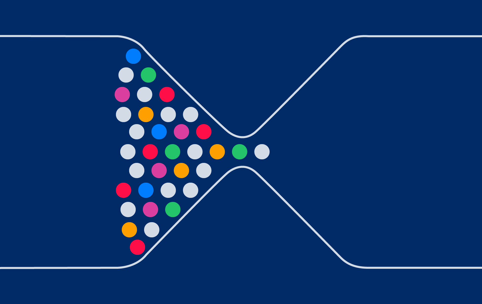 Diagram illustrating a neural network with colorful circles representing neurons, connected by lines, passing through layers with arrows indicating data flow, on a dark blue background.