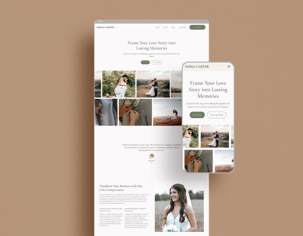 Dreamy & Earthy Wedding Photography One-Page Website Design