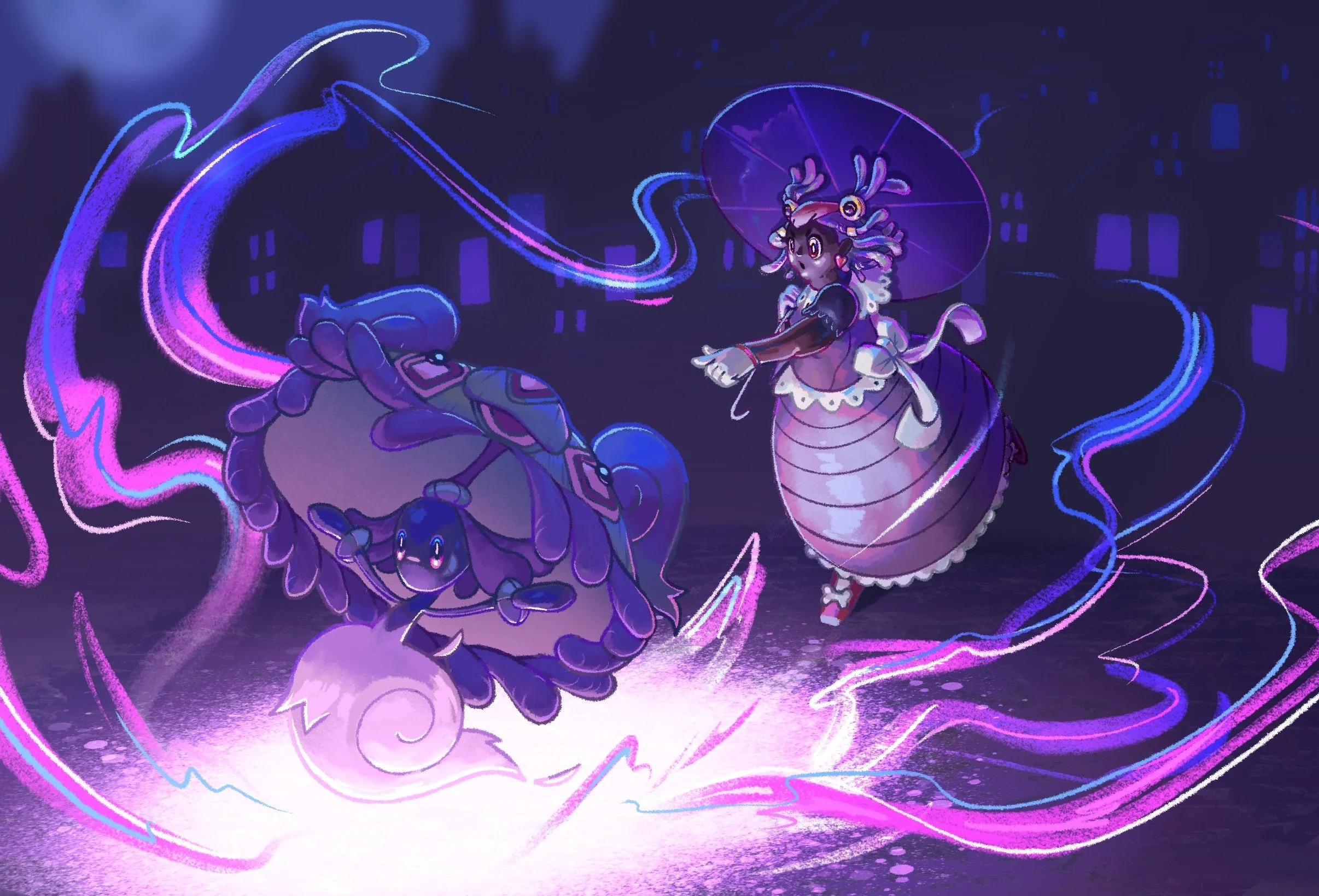 Illustration, Fan art, Fakemon, Decora  Fashion, Tapu Koko, Tapu Lele, Tapu Bulu, Tapu Fini, Purple,