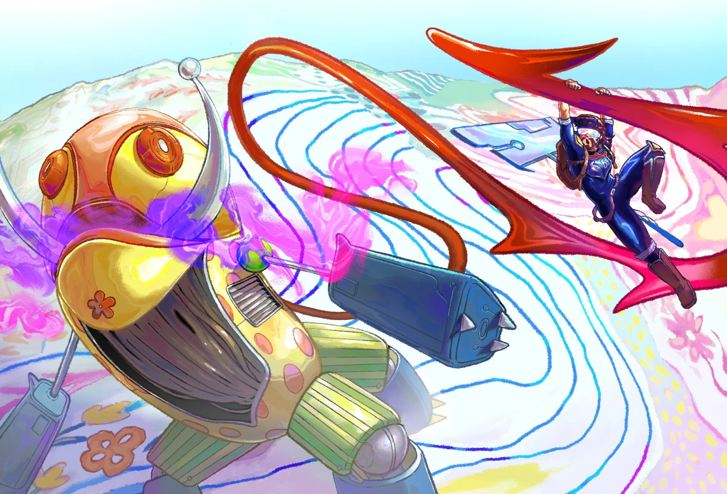 Tripodero, Concept Art, Illustration, Robot, Salvation Mountain, Colorful