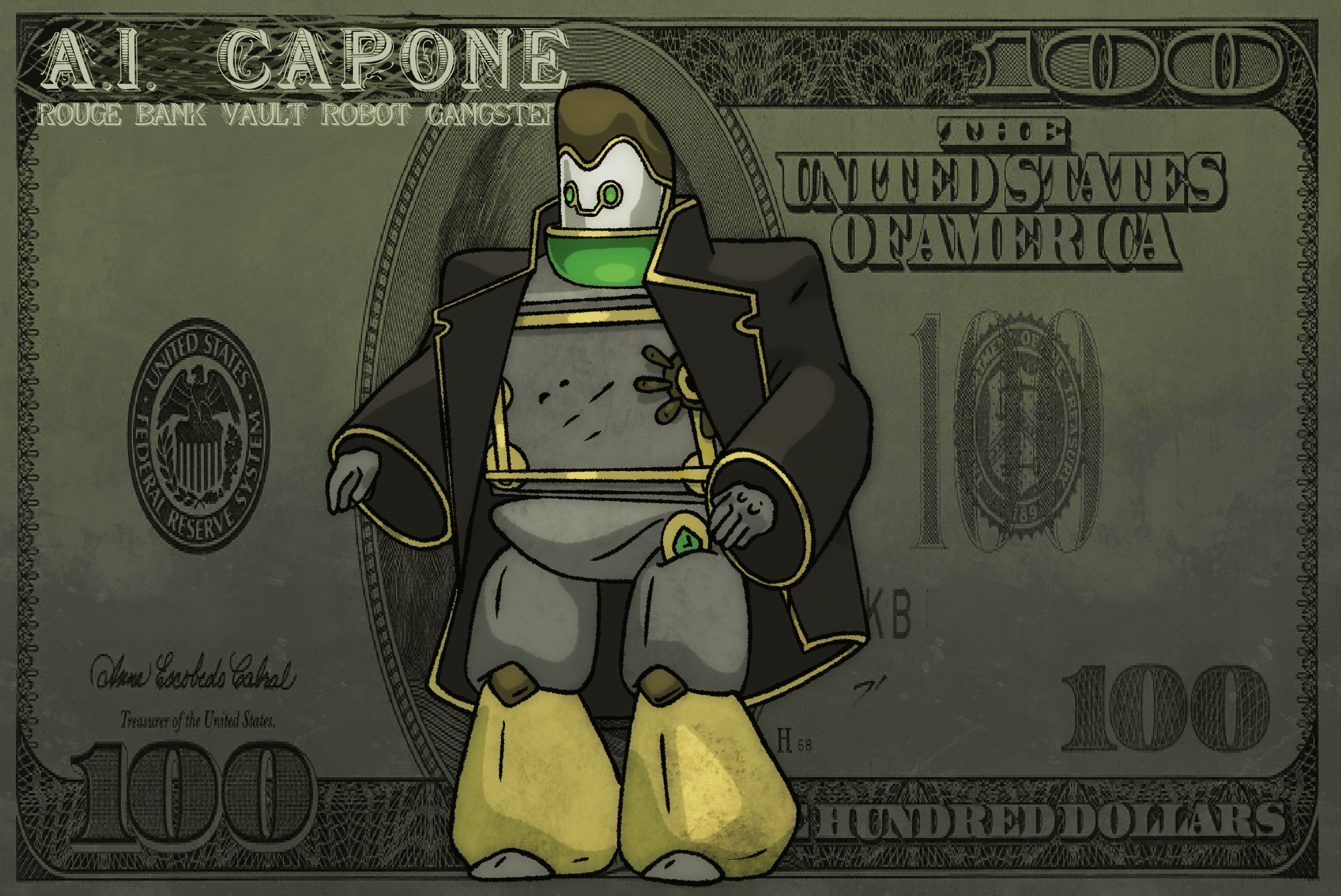 Robot, Mobster, Turn Around, Concept Art, Ai, Capone, Illustration