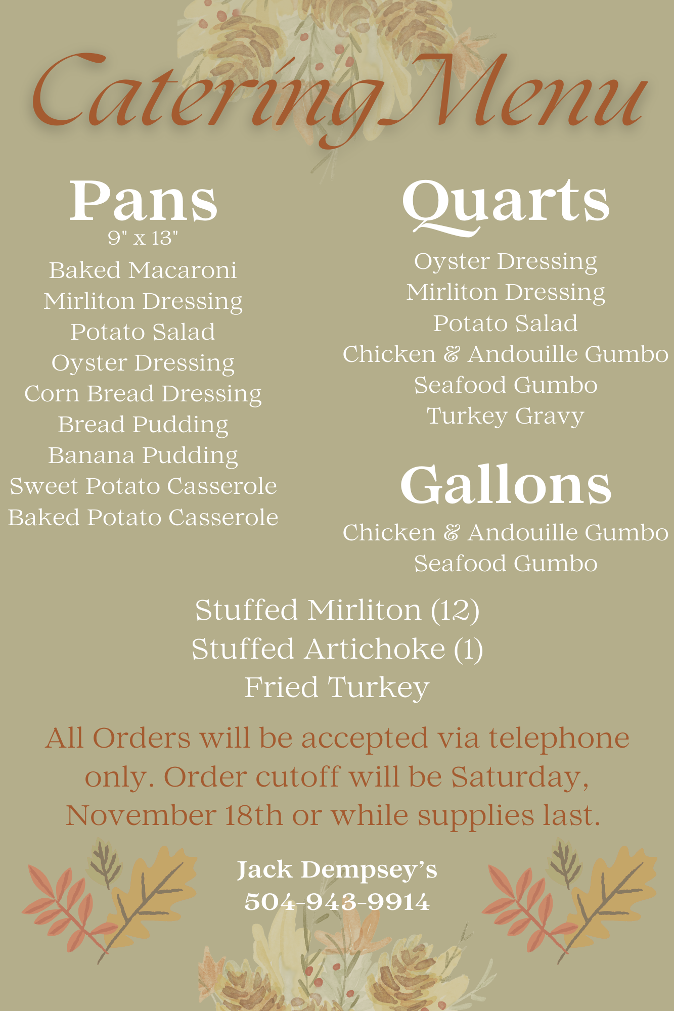 Catering Menu — Jack Dempsey's