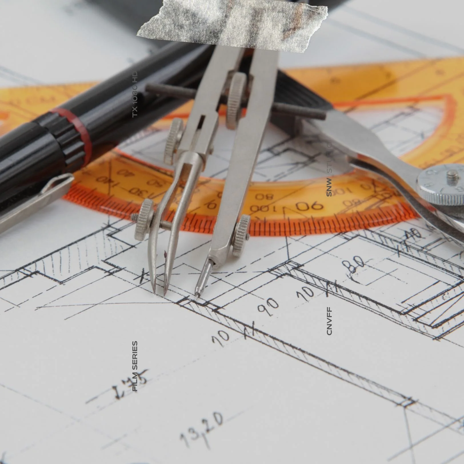 A set of construction blueprints and tools on a table.jpg