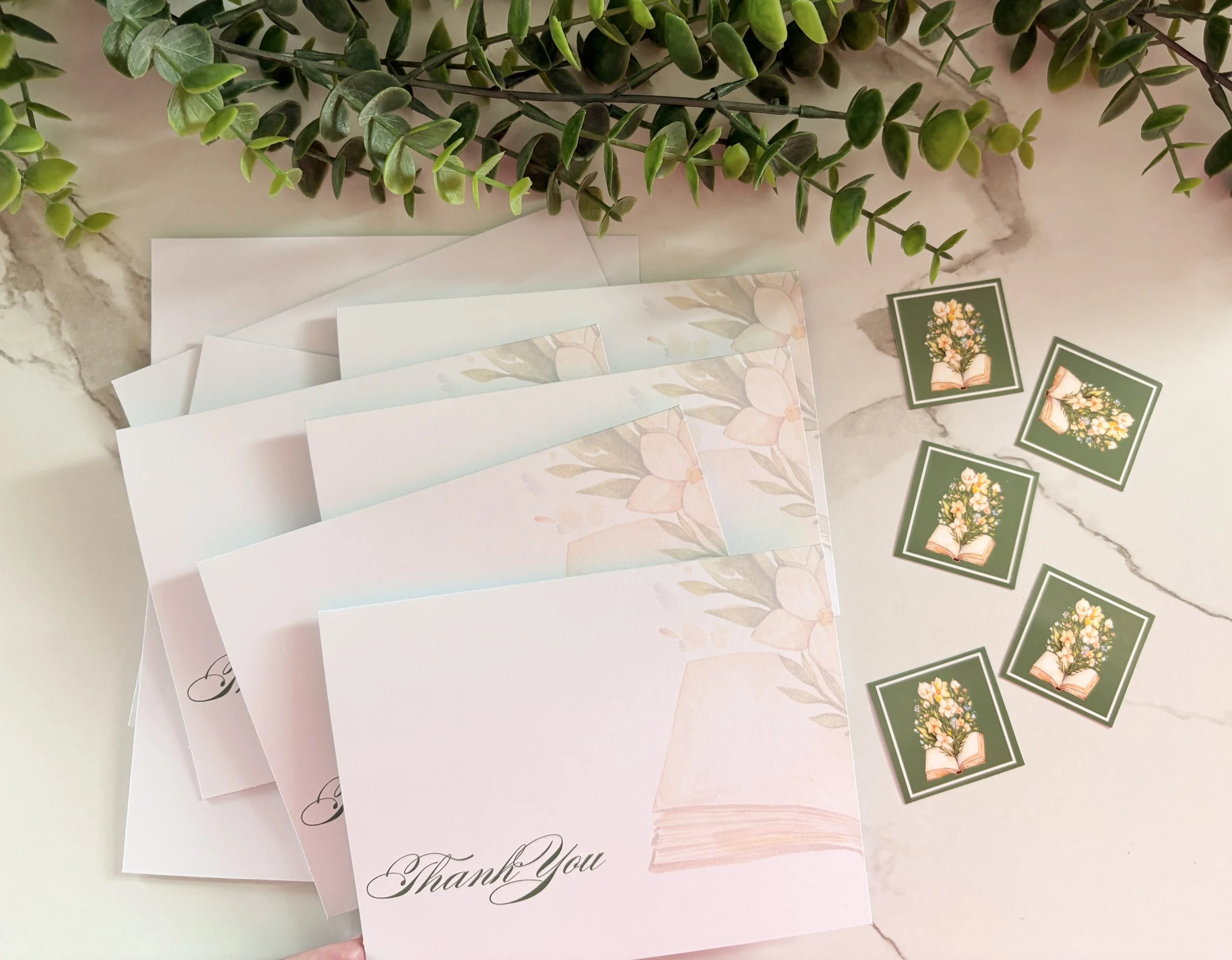 Thank You Note: Blooms in A Book (Single Card or Set of 5)