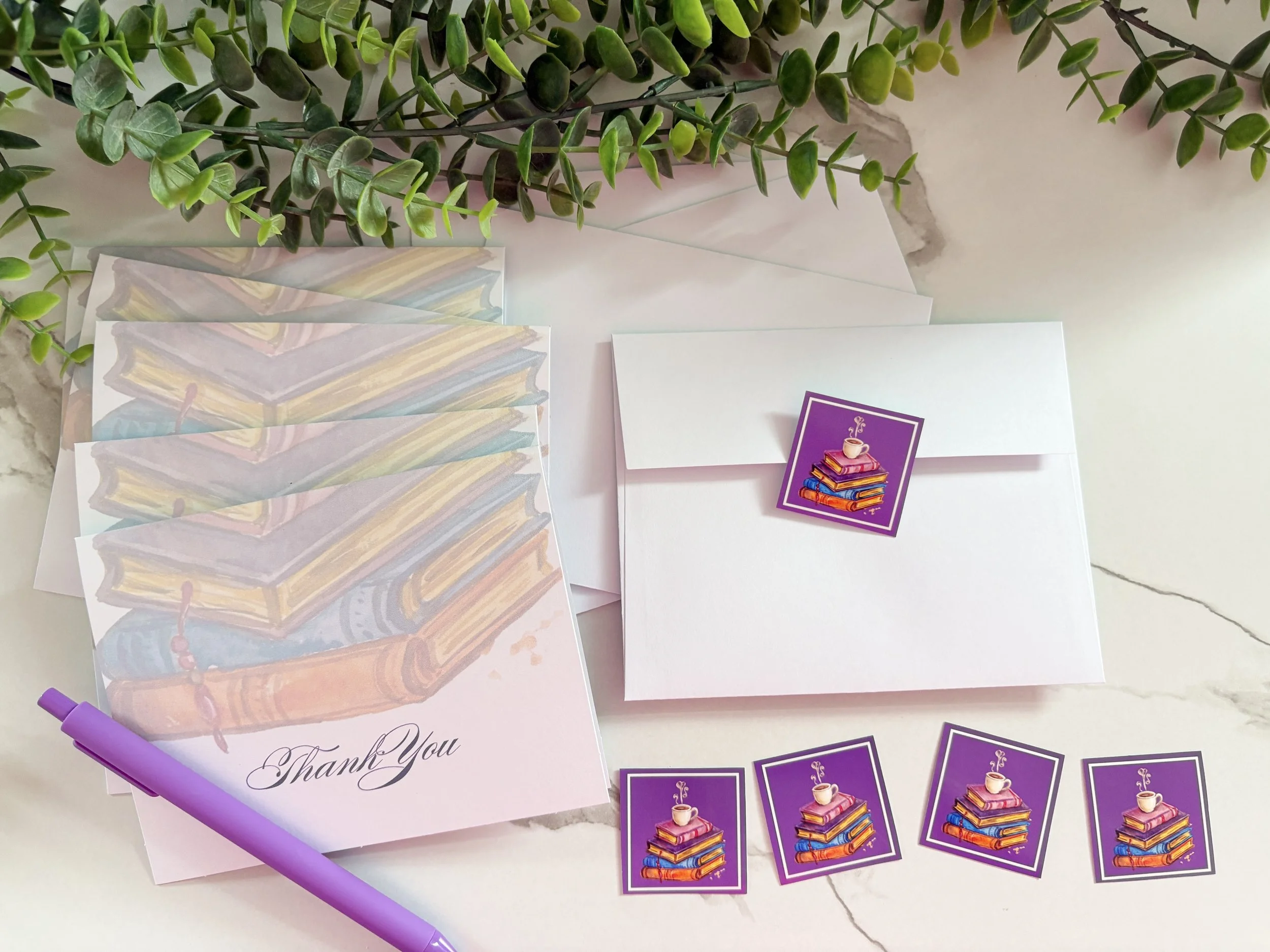 Thank You Note: Booked, Brewed, and Beloved.  (Single Card or Set of 5)