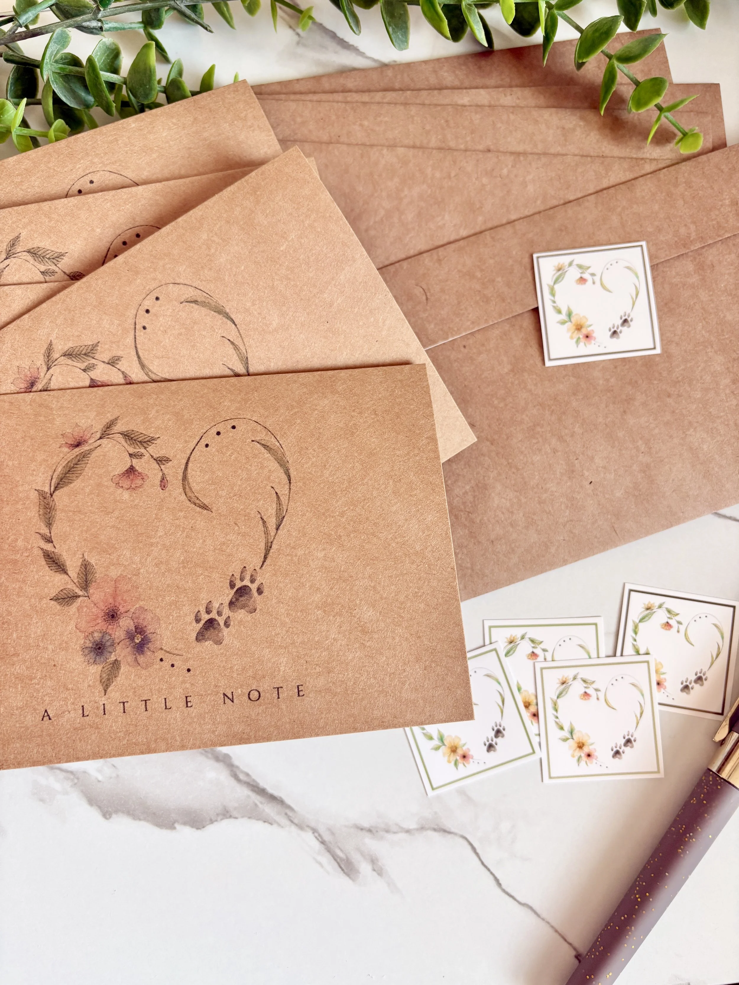 With Love & Paws : A Little Note. Single or Set of 5.