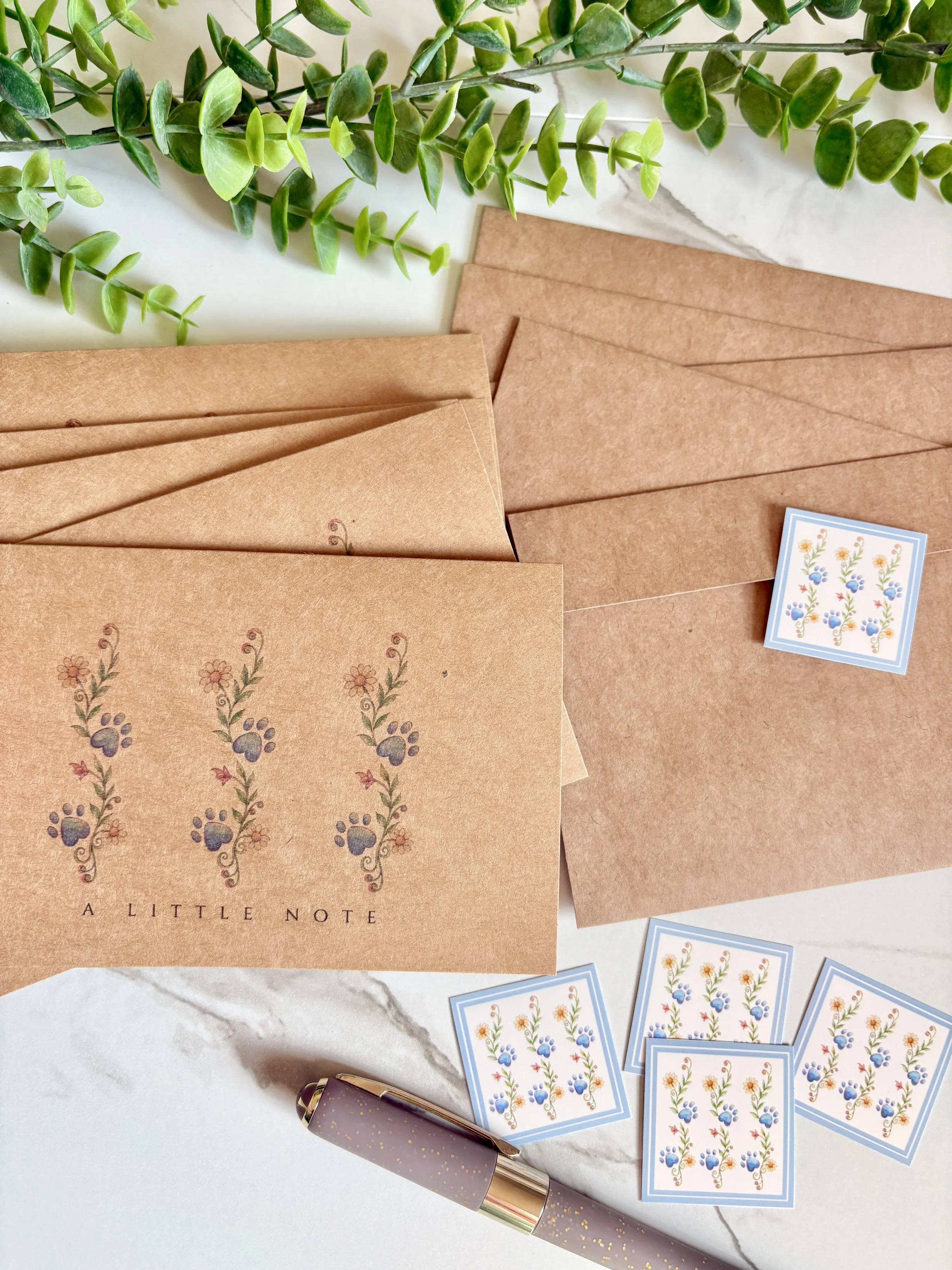 Ivy Paw Prints : A Little Note. Single or Set of 5.