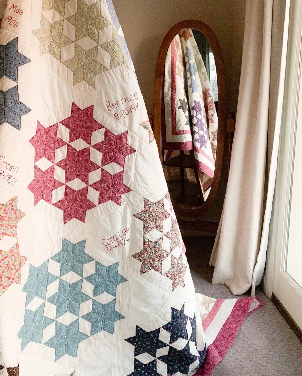 A Seven Sister's quilt Mama made and quilted. She was one of seven sisters, and slept with this quilt on her bed.