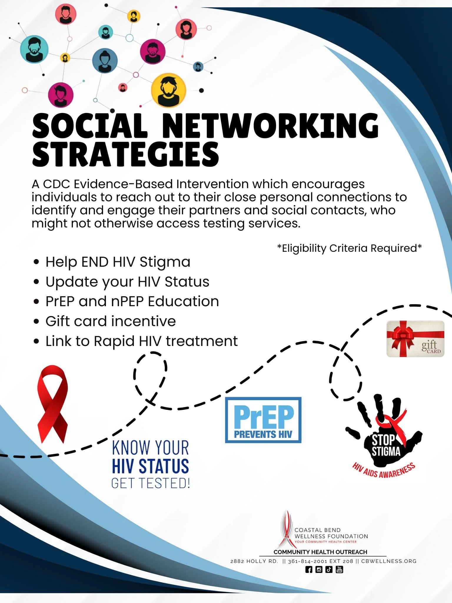 Know Your Status, Protect Your Community! 

Join our Social Networking Strategies initiative! Helping individuals connect their social circles to HIV testing, prevention, and treatment services!

✔ End HIV Stigma
✔ Update Your HIV Status
✔ PrEP &amp;