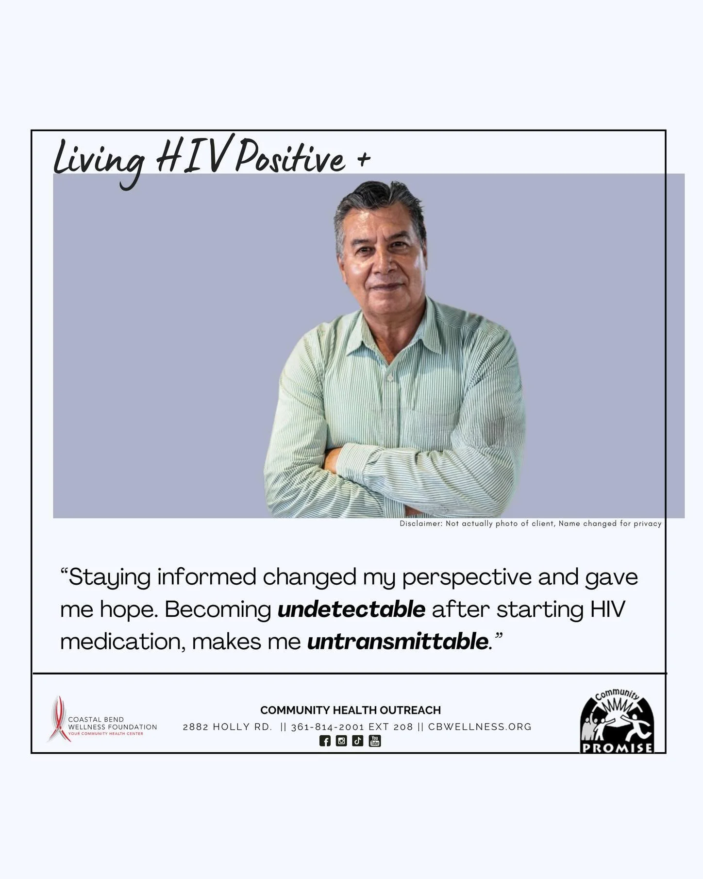 Take control of your health: get tested, get in care, and stay in care with your trusted community health care center. Together, we can build a healthier, more informed, and compassionate community.

For more information:
📞 361-814-2001 x 208
📍 288