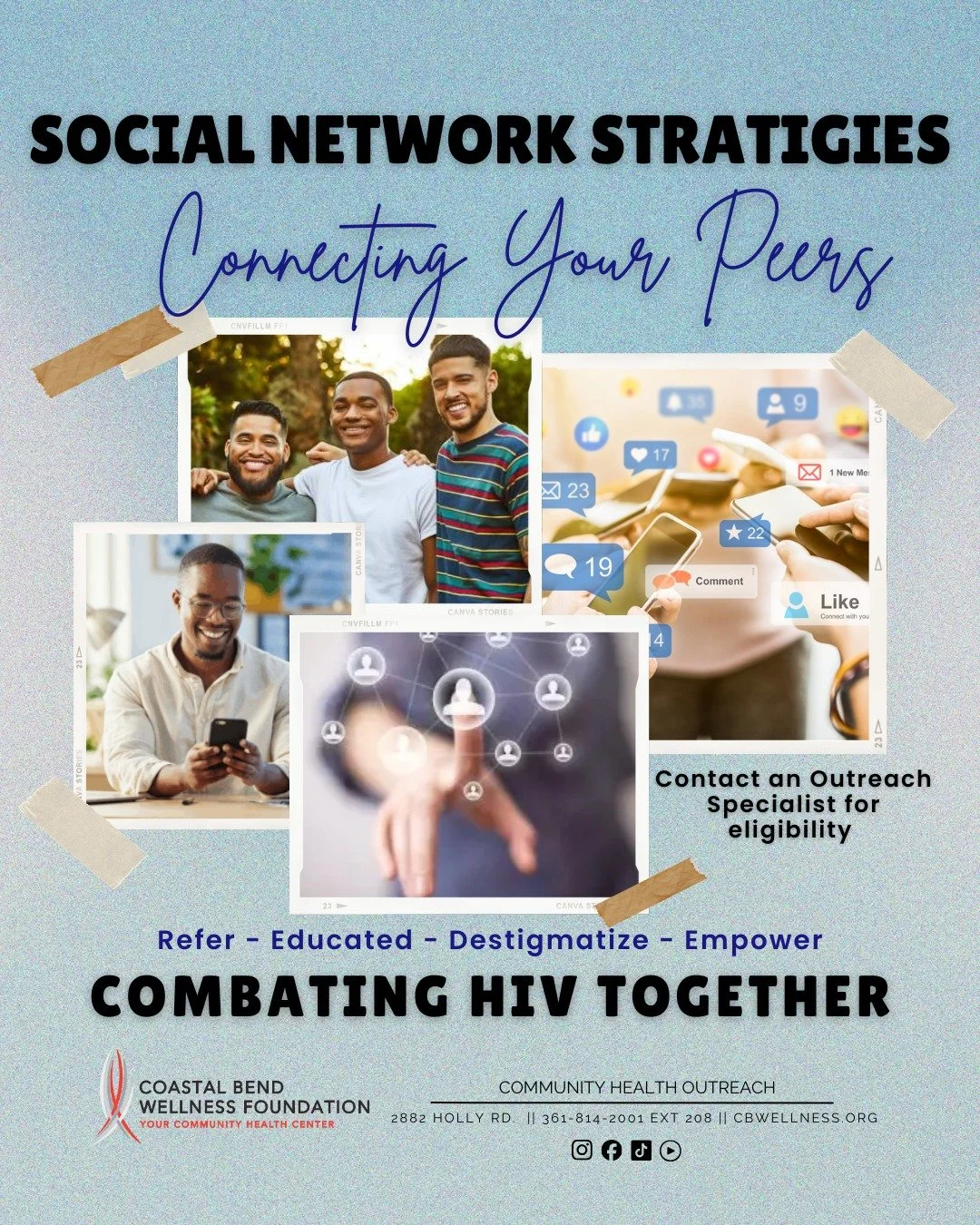 Join our Social Networking Strategies initiative! Helping individuals connect their social circles to HIV testing, prevention, and treatment services!
Know Your Status, Protect Your Community! 

✔ End HIV Stigma
✔ Update Your HIV Status
✔ PrEP &amp; 