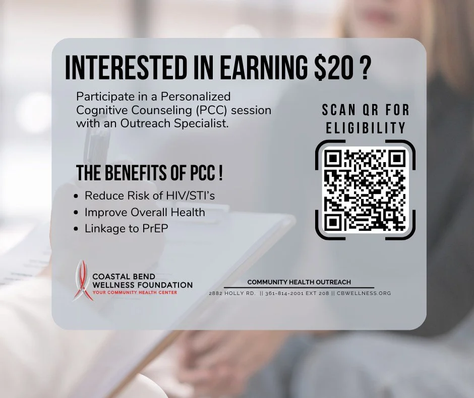 Wanna Earn $20? It&rsquo;s Easy! 💰
Sit down for a Personalized Cognitive Counseling (PCC) session with one of our Outreach Specialists &amp; get rewarded! 

📲 Scan the code to see if you're eligible!
📞 Prefer to chat? Call us at (361) 814-2001 x 2