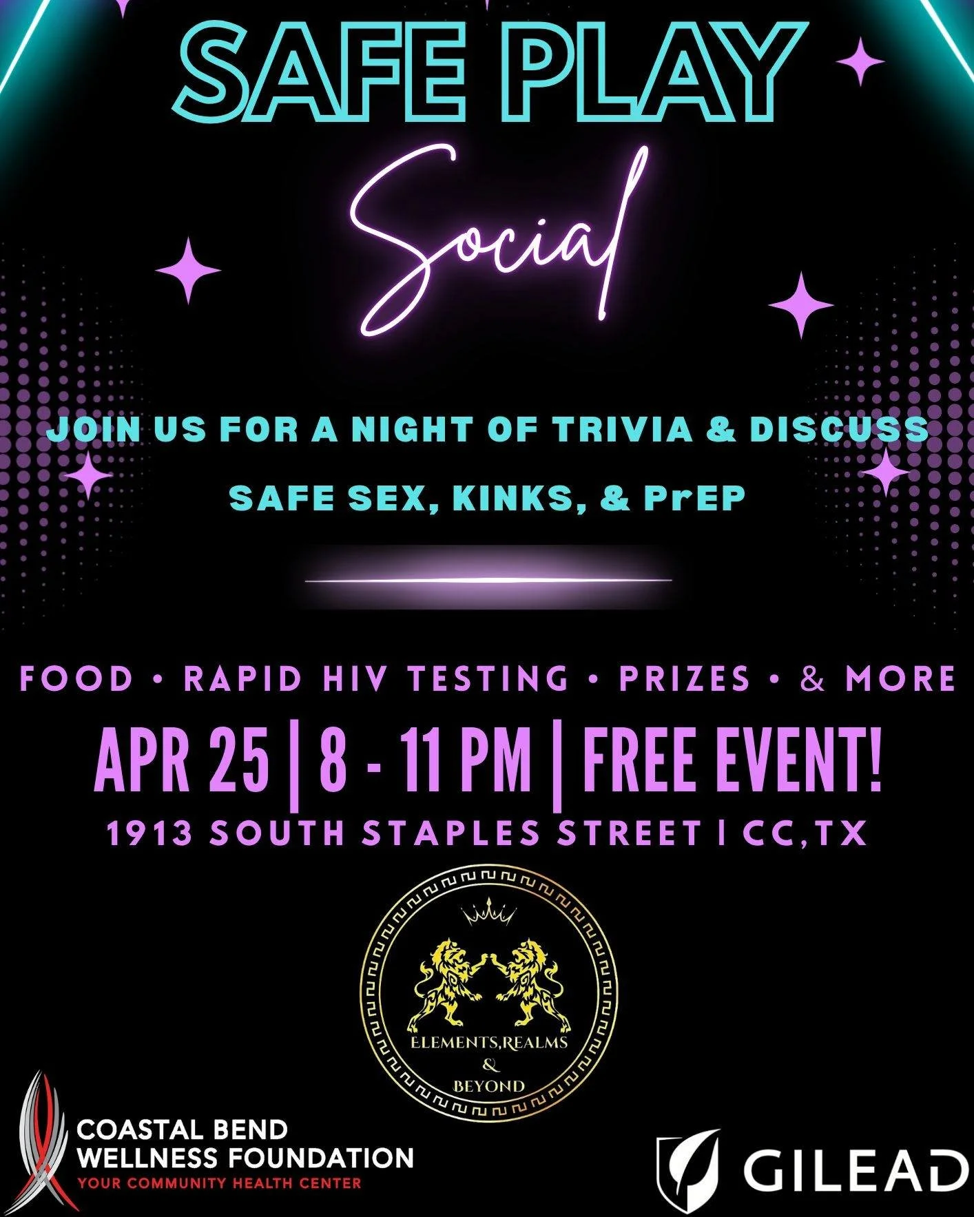 🖤 Safe Play Social 🖤

Join us for a night of trivia, conversation, and community centered around safe sex, kinks, and PrEP. Whether you&rsquo;re coming to learn something new, get tested, or just vibe

This space is for you. Event made possible thr