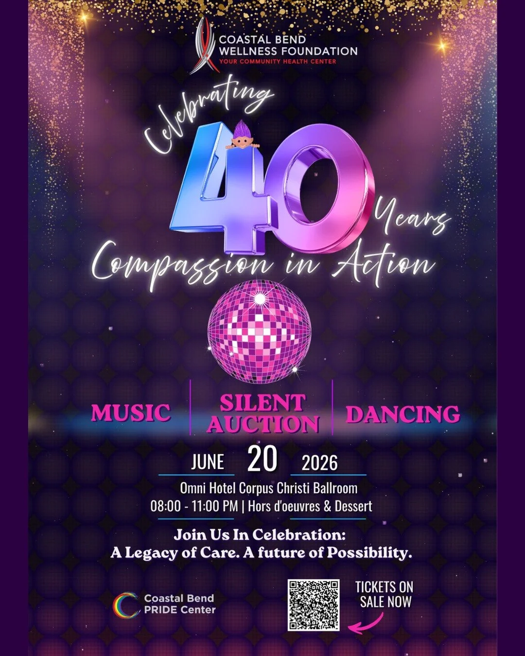 Celebrate 40 Years with your community health center at the Coastal Bend Wellness Foundation 40th Anniversary Gala! 

For 40 years, the Coastal Bend Wellness Foundation has been dedicated to improving the health and well-being of our community throug