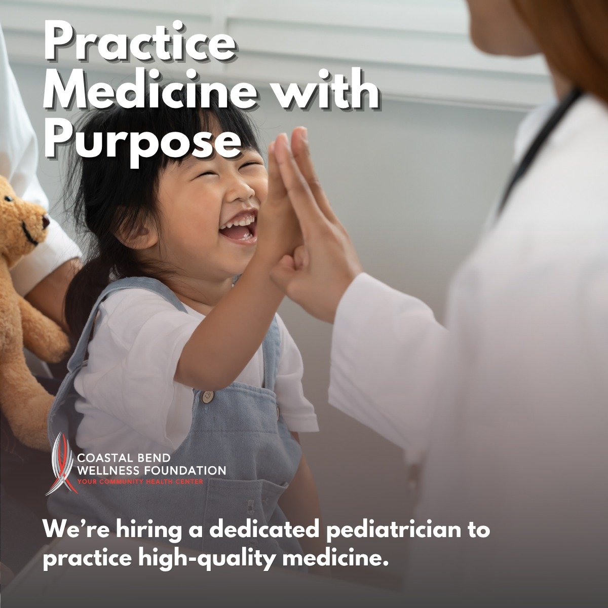 Pediatrician Opportunity | Coastal Bend Wellness Foundation
📍 Corpus Christi, Texas 🌐 Apply Now: https://www.cbwellness.org/careers

Every child deserves a healthy start.

The Coastal Bend Wellness Foundation is seeking a compassionate Pediatrician