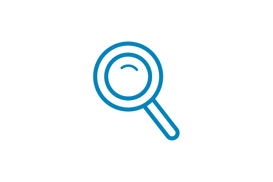 Magnifying glass icon with a circular lens and handle