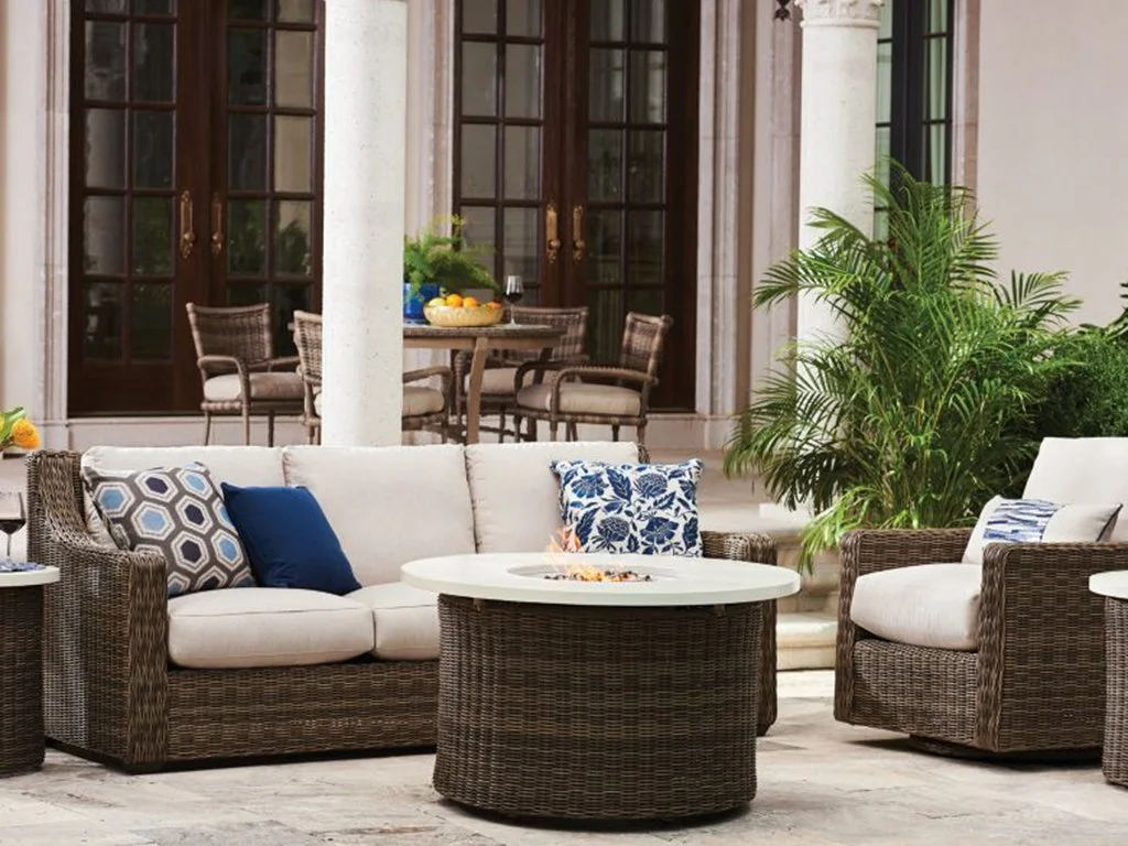 In stock now! The Oasis Sofa from @laneventure pairs timeless style with unmatched comfort. Its classic basketweave is hand-woven over a premium powder-coated aluminum frame, featuring a double-wall design with a distinctive plaited chevron pattern a