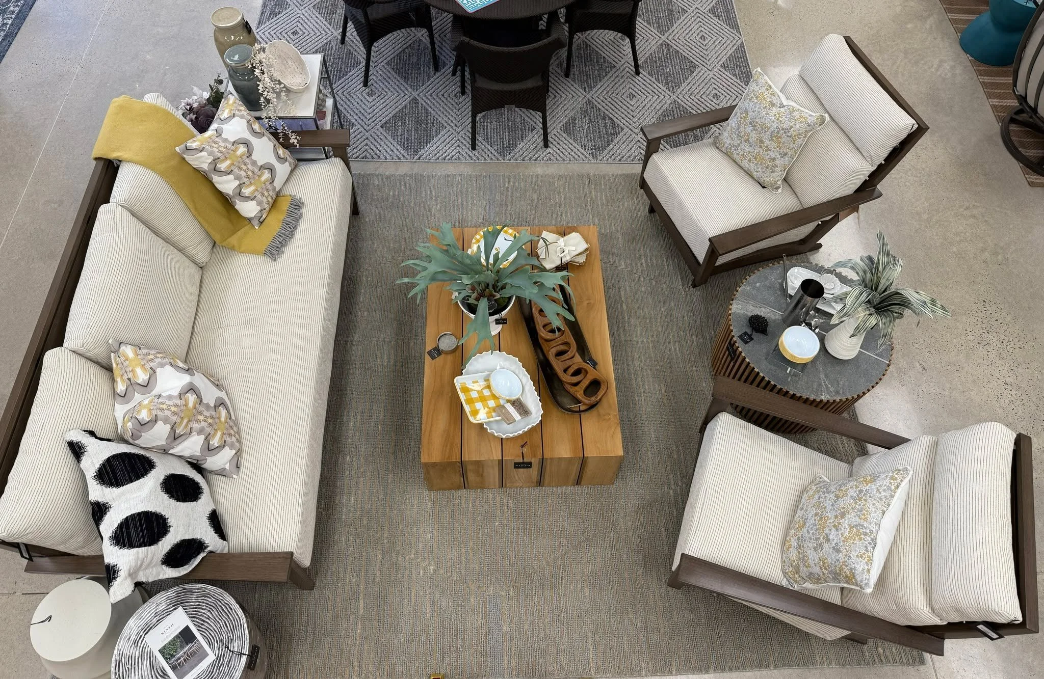 A bird&rsquo;s-eye view of pure comfort. ☀️

The Kennebunkport Collection from@summerclassics just landed on our sales floor &mdash; featuring a sofa and two rockers that blend classic design with laid-back style.
Plush cushions, zero assembly, and f