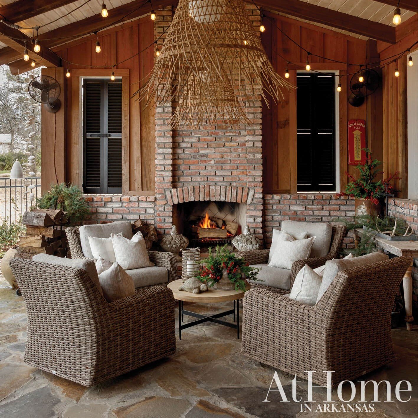✅ Durable
✅ Comfortable
✅ Weather resistant

The Laurent Club Swivel Glider from @ebel.inc  was the perfect choice for this fireside patio featured in this month&rsquo;s @athomearkansas. These chairs bring effortless style and year round performance,