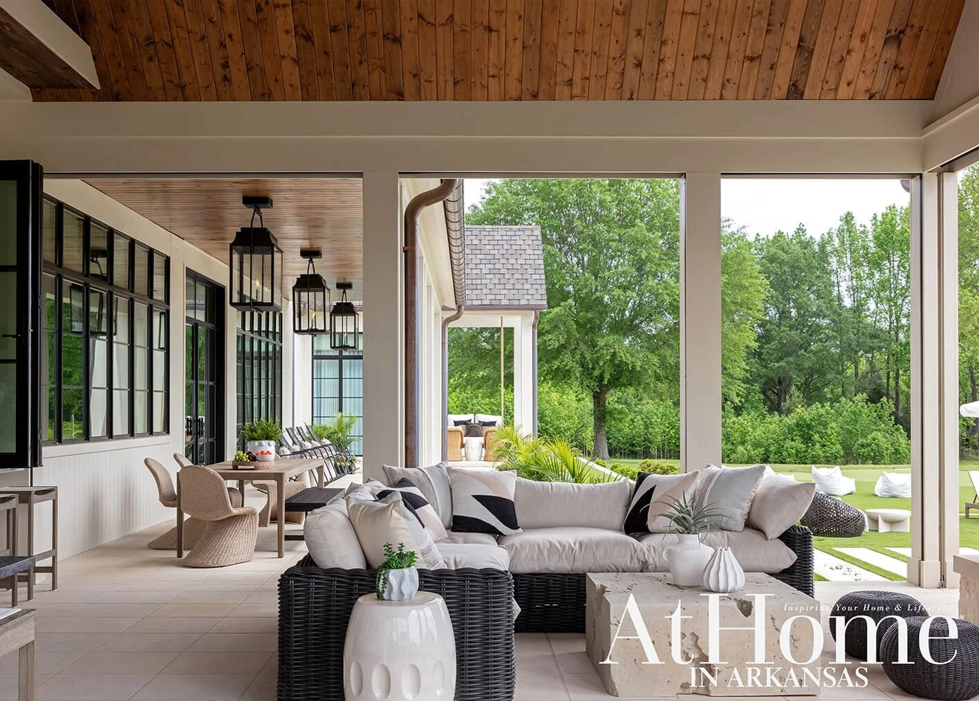 It's always an honor to see these spaces featured in At Home&rsquo;s spread.
One of our favorite moments in this outdoor oasis is this cozy lounge area. The Montecito sectional is incredibly comfortable and relaxed. Paired with the sculptural coffee 