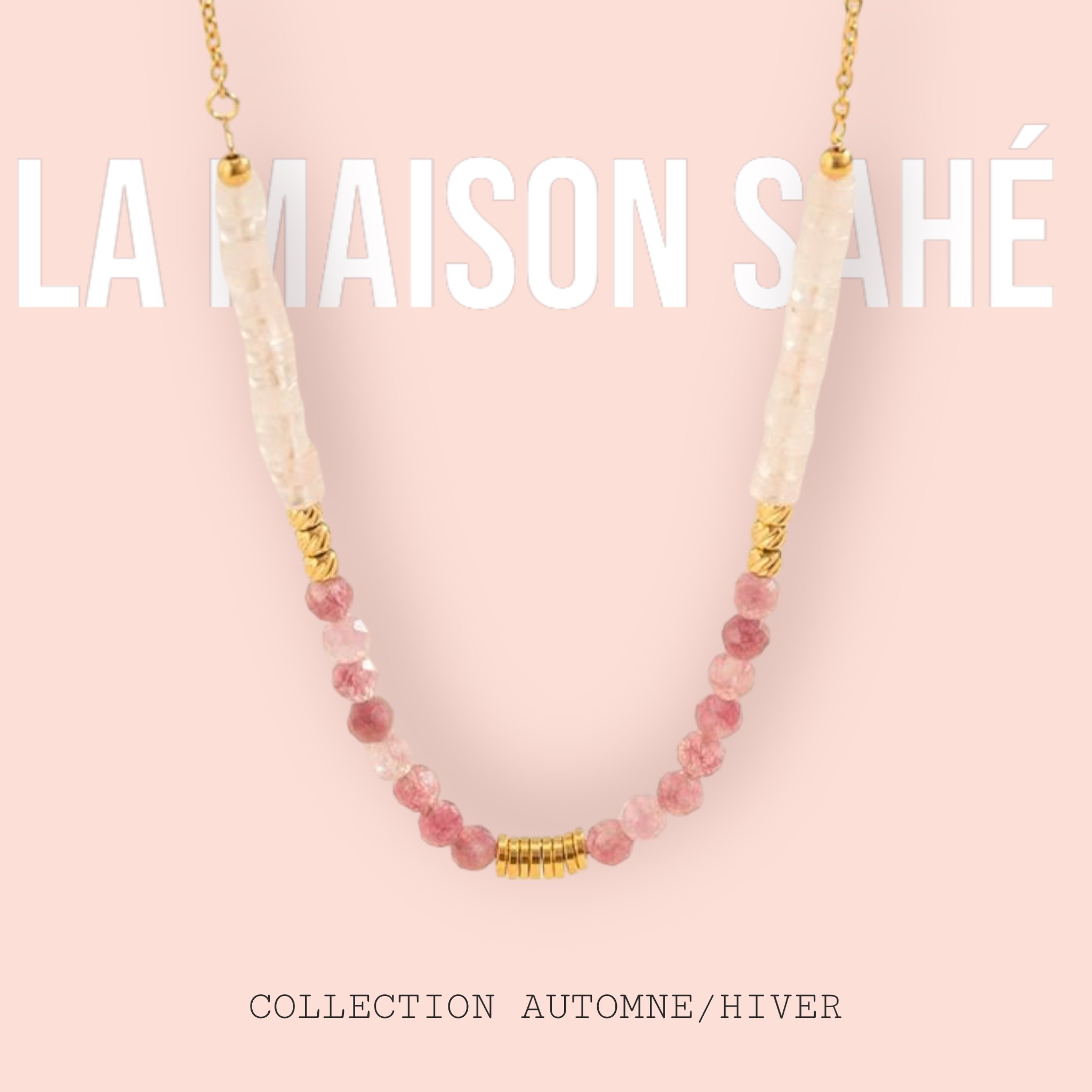 Alexandria Stainless Steel Natural Stones 18K Gold Plated Necklace