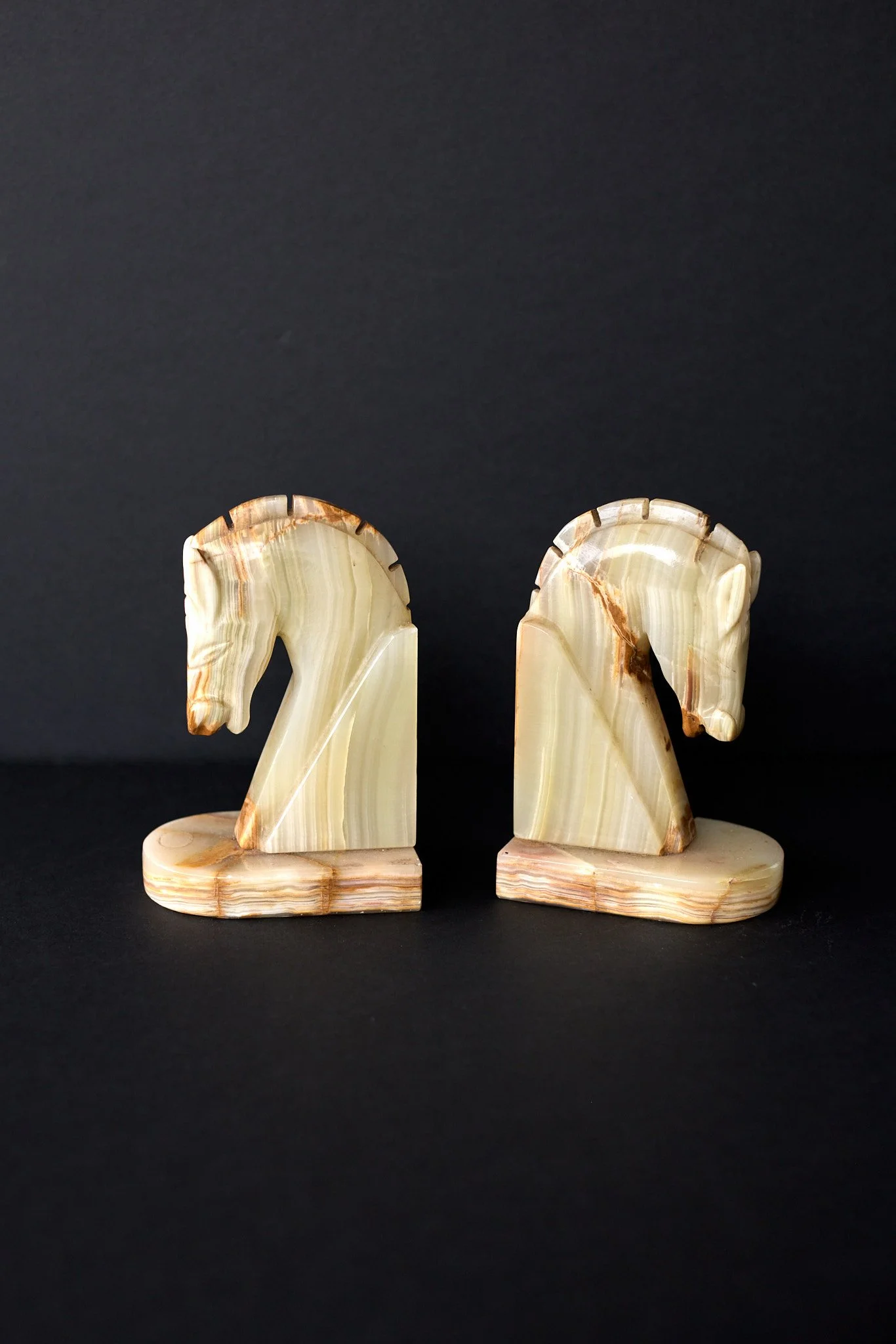 Vintage Onyx Horse Head Bookends