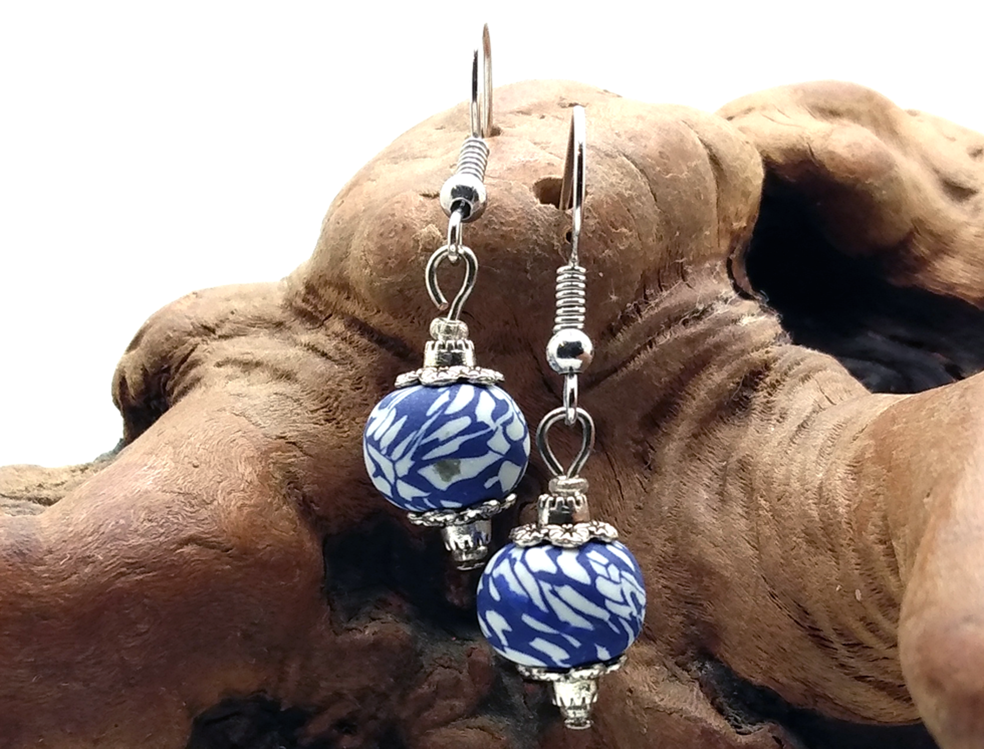#126 Blue and White Clay Dangles